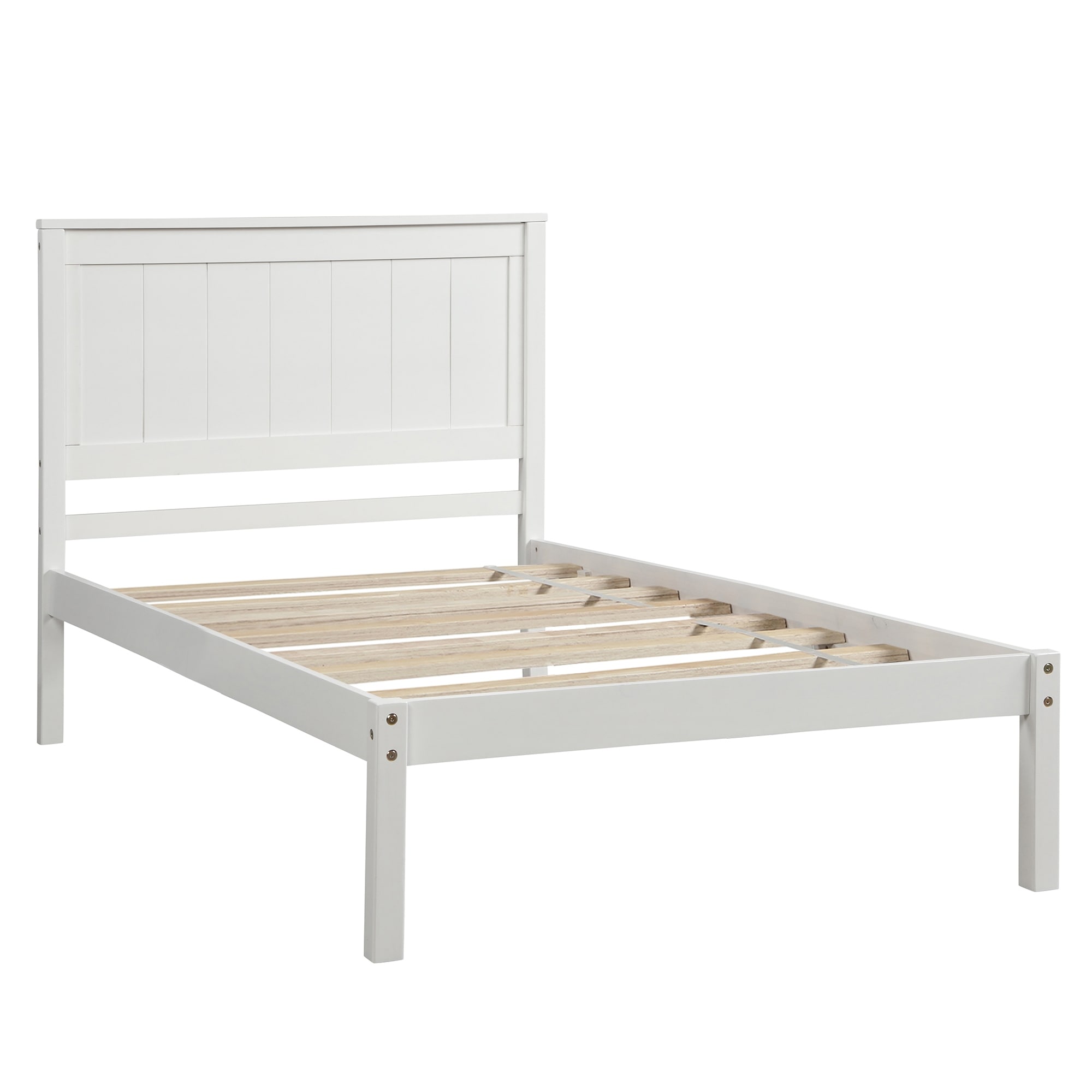Durable Panel Bed Twin Platform Bed Frame with Headboard&Under-bed Storage