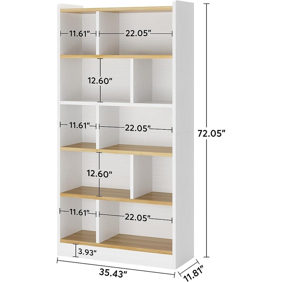 72 Inch Tall White Bookcase, 6 Shelf Bookshelf, Floor Standing Cube Storage Organizer for Living Room, Bedroom