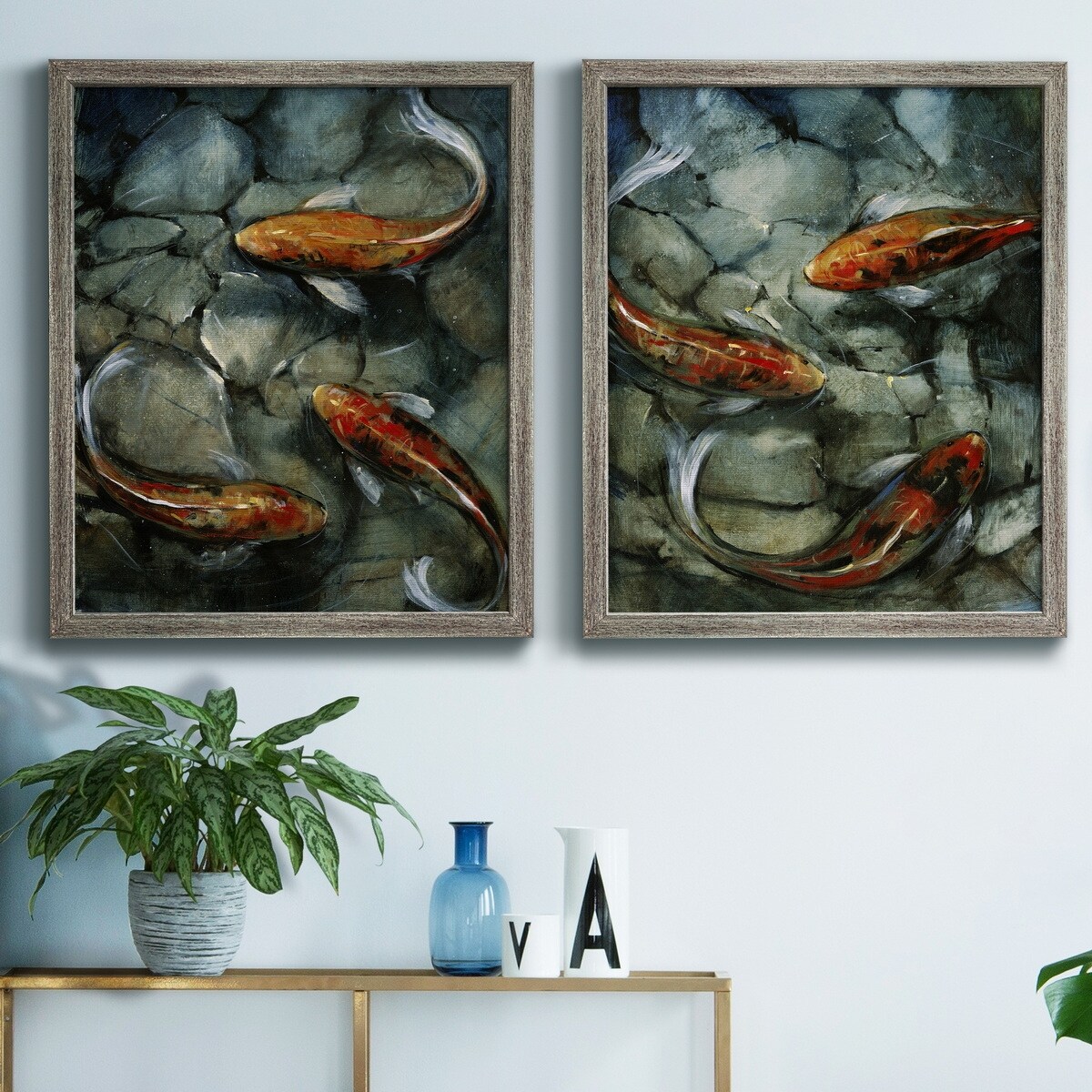 Tres Koi I Premium Framed Canvas - Ready to Hang - Multi-Color