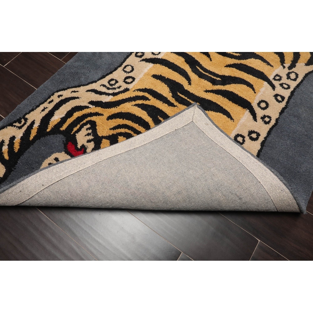 Hand Tufted Hand Made Wool Tiger Novelty Oriental Area Rug Gray - 3' x 5'
