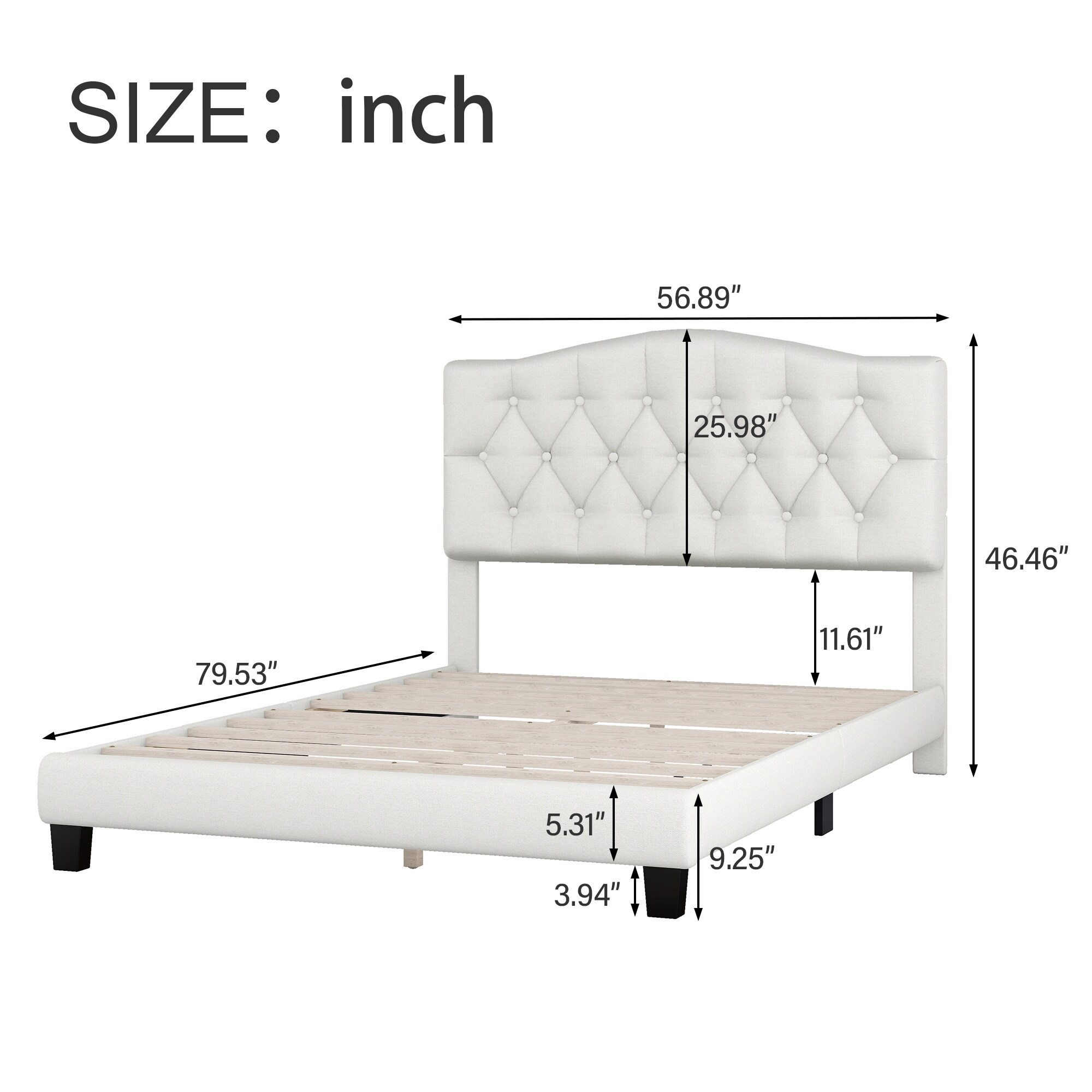 Tufted Linen Platform Bed Frame with Diamond Tufted, Full