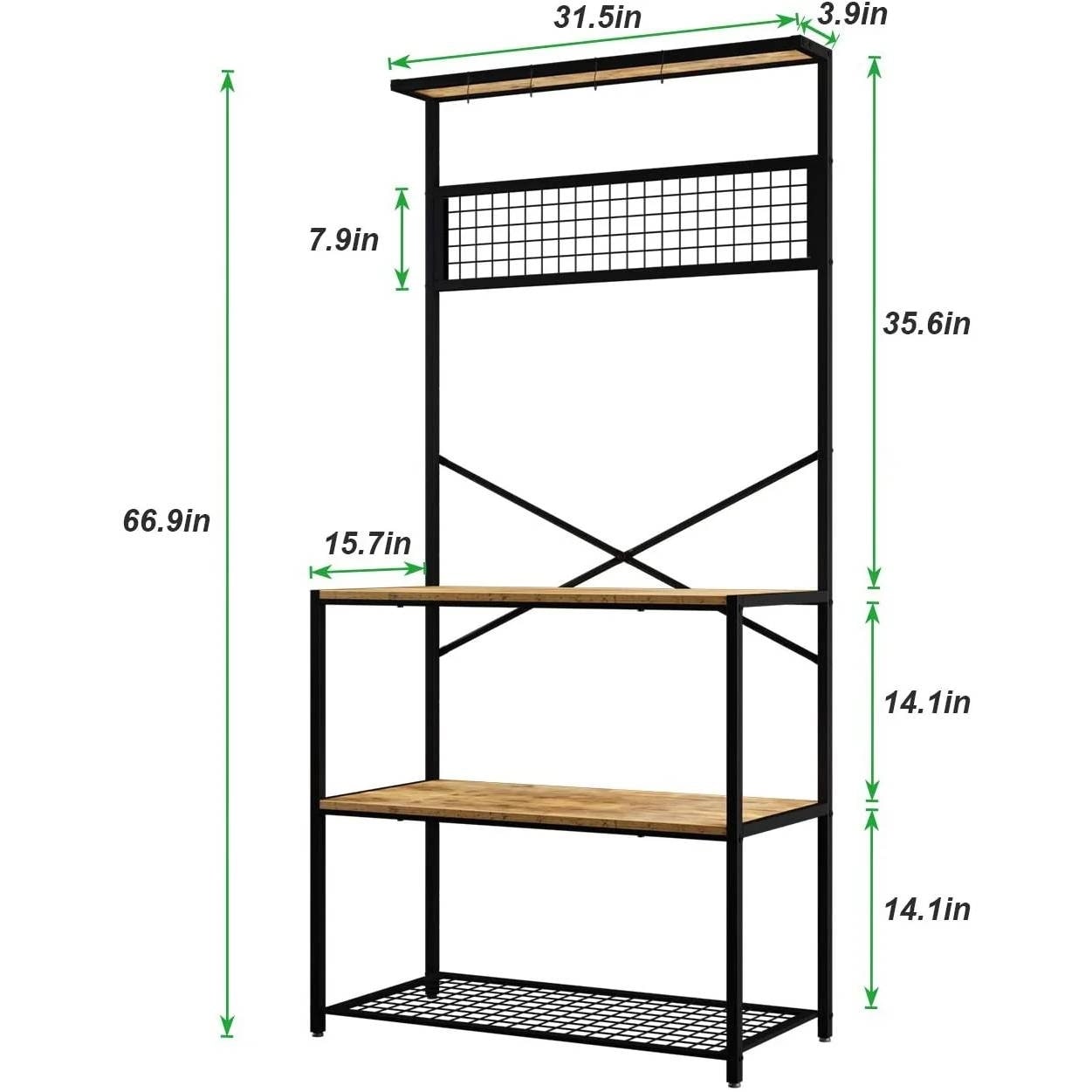Modern Metal Wood 4-Shelf Kitchen Baker's Rack Microwave Stand - 66.93'' H x 31.5'' W x 15.7'' D