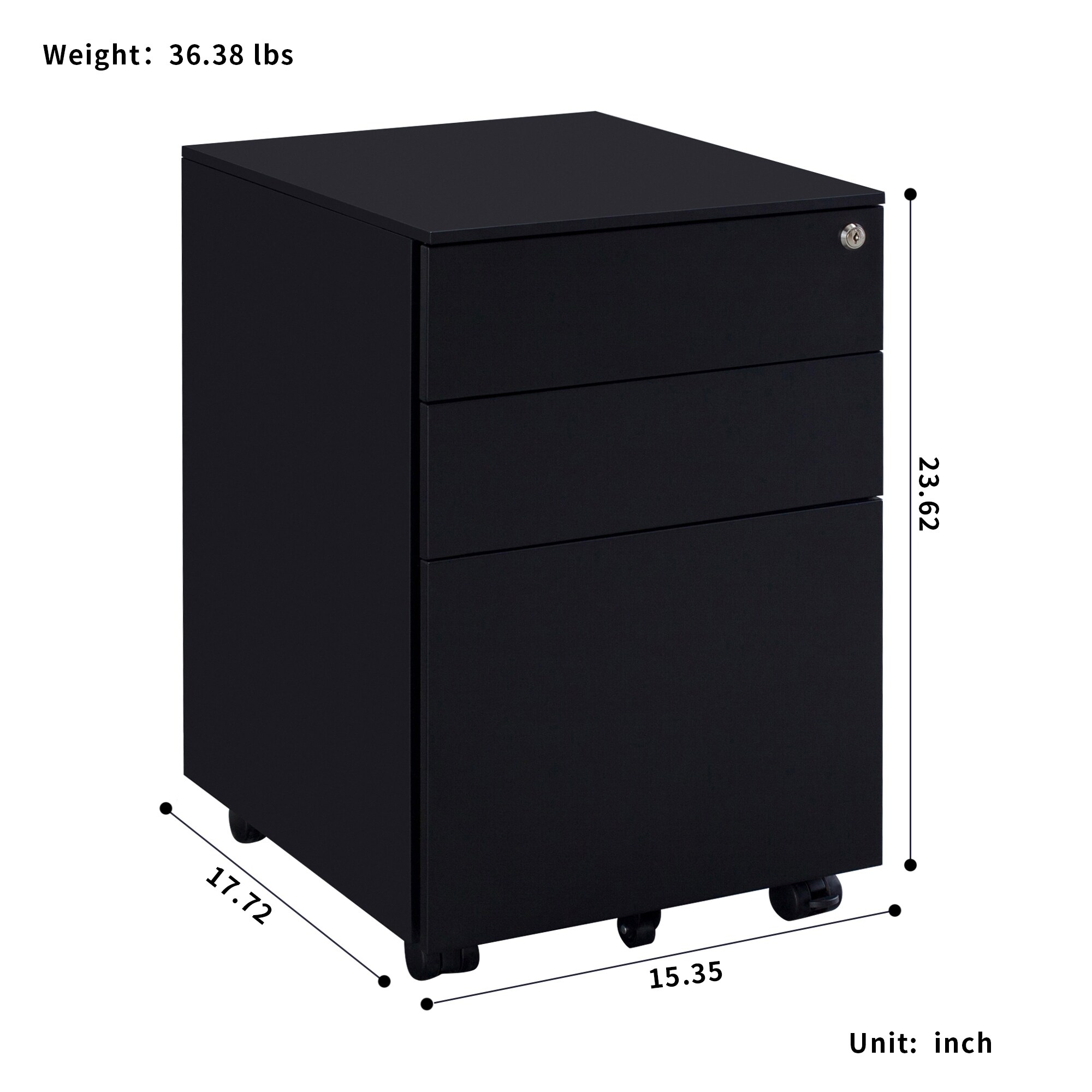 3 Drawer Mobile File Cabinet with Lock Steel File Cabinet
