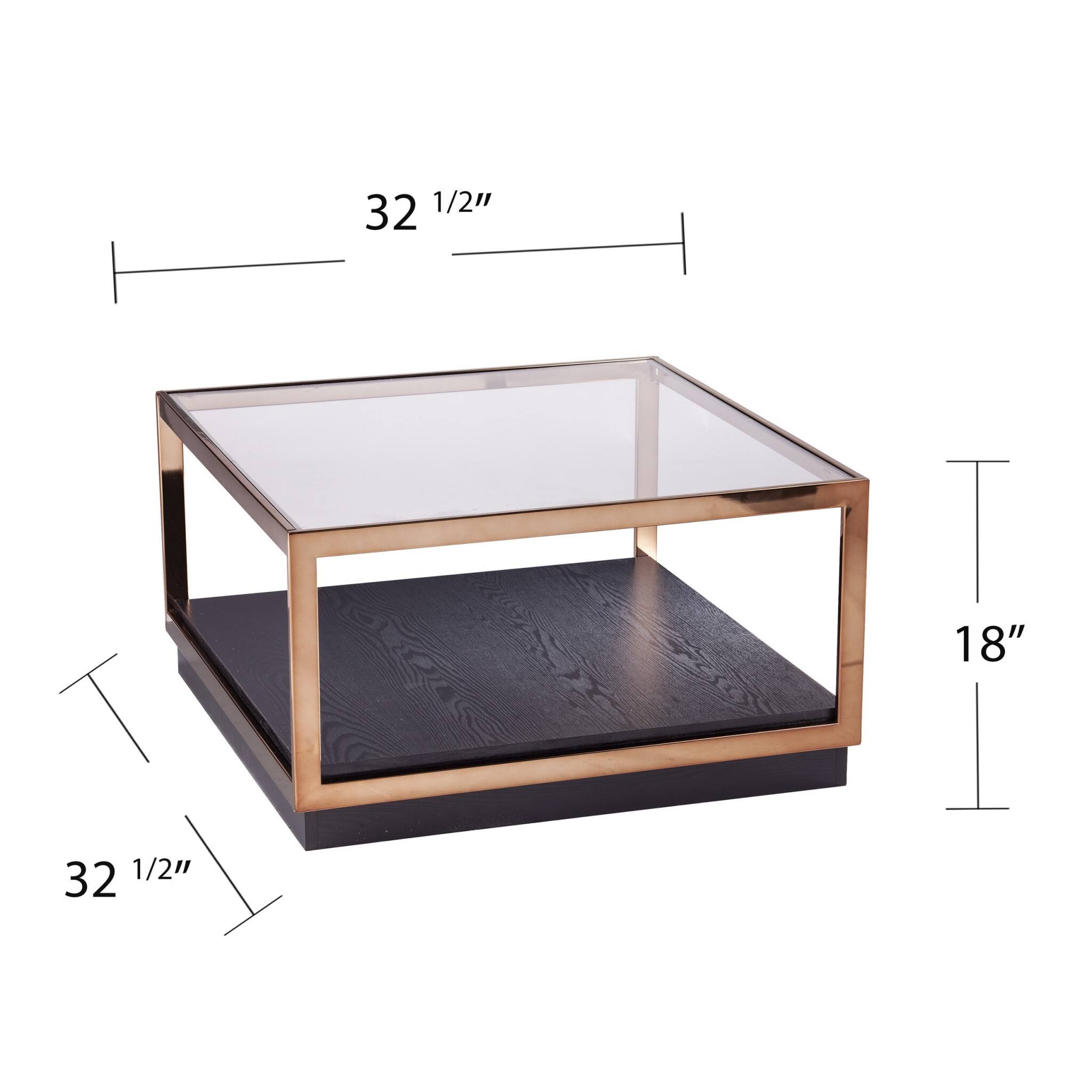 33" Champagne Glass And Solid Manufactured Wood Square Coffee Table - 18" H x 32.5" W x 32.5" D - 18" H x 32.5" W x 32.5" D