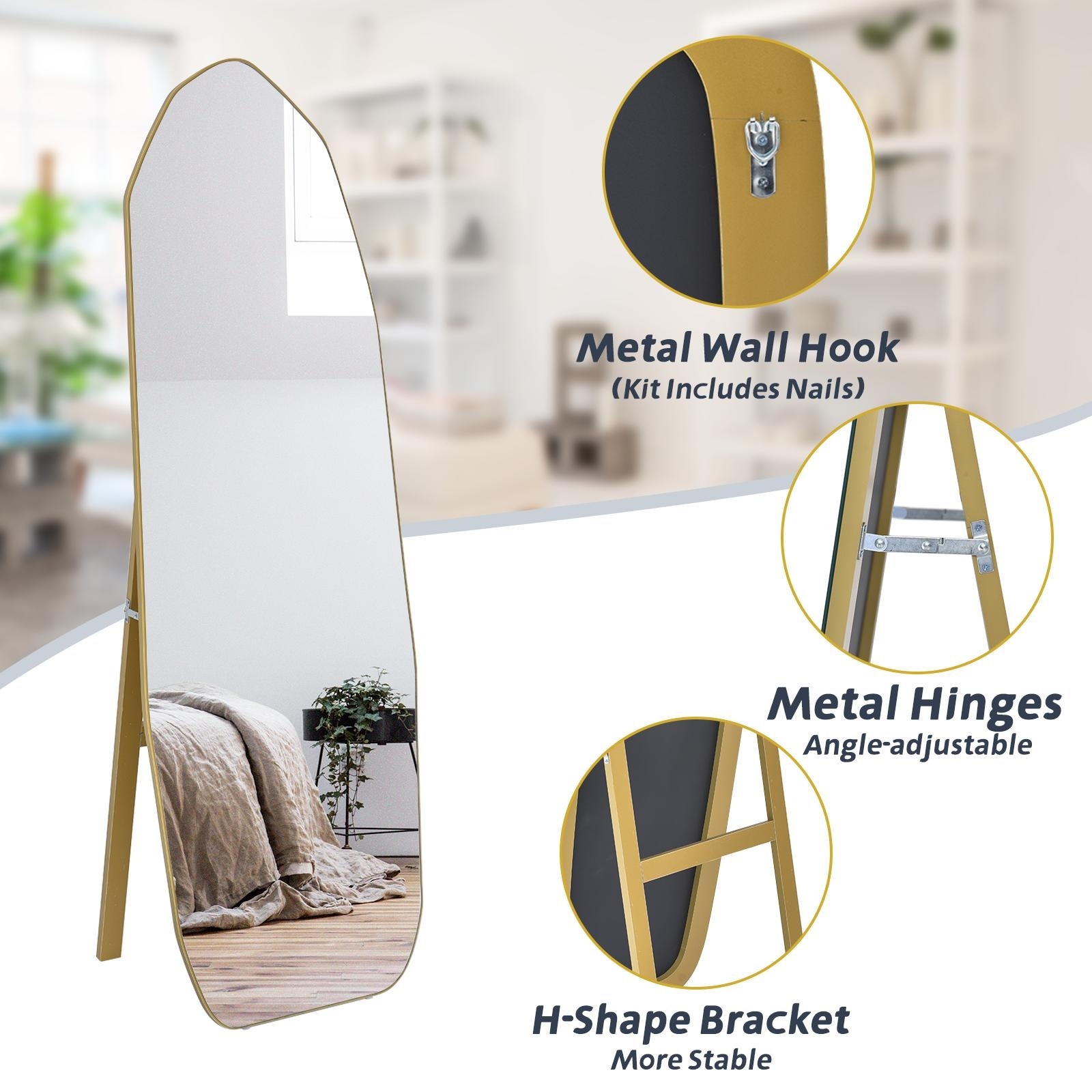 Diamond Shaped MDF 65 x 22 Wall Mounted Full Length Mirror with Stand