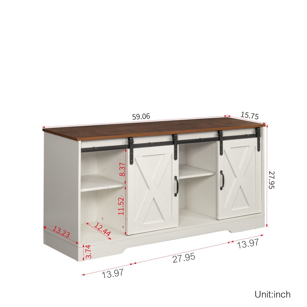 Modern Wood TV Stand ith Adjustable Shelves - White