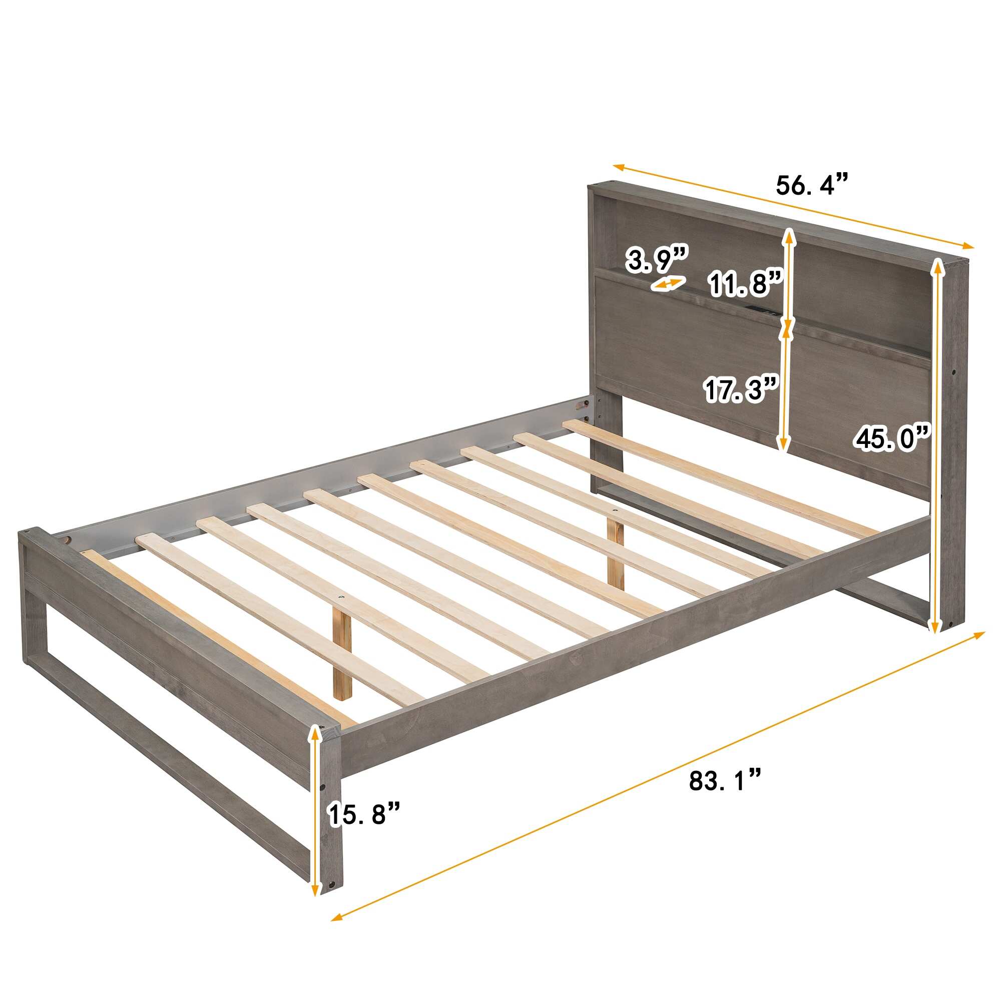 Full Size Platform Bed with Storage Headboard, Sockets and USB Ports