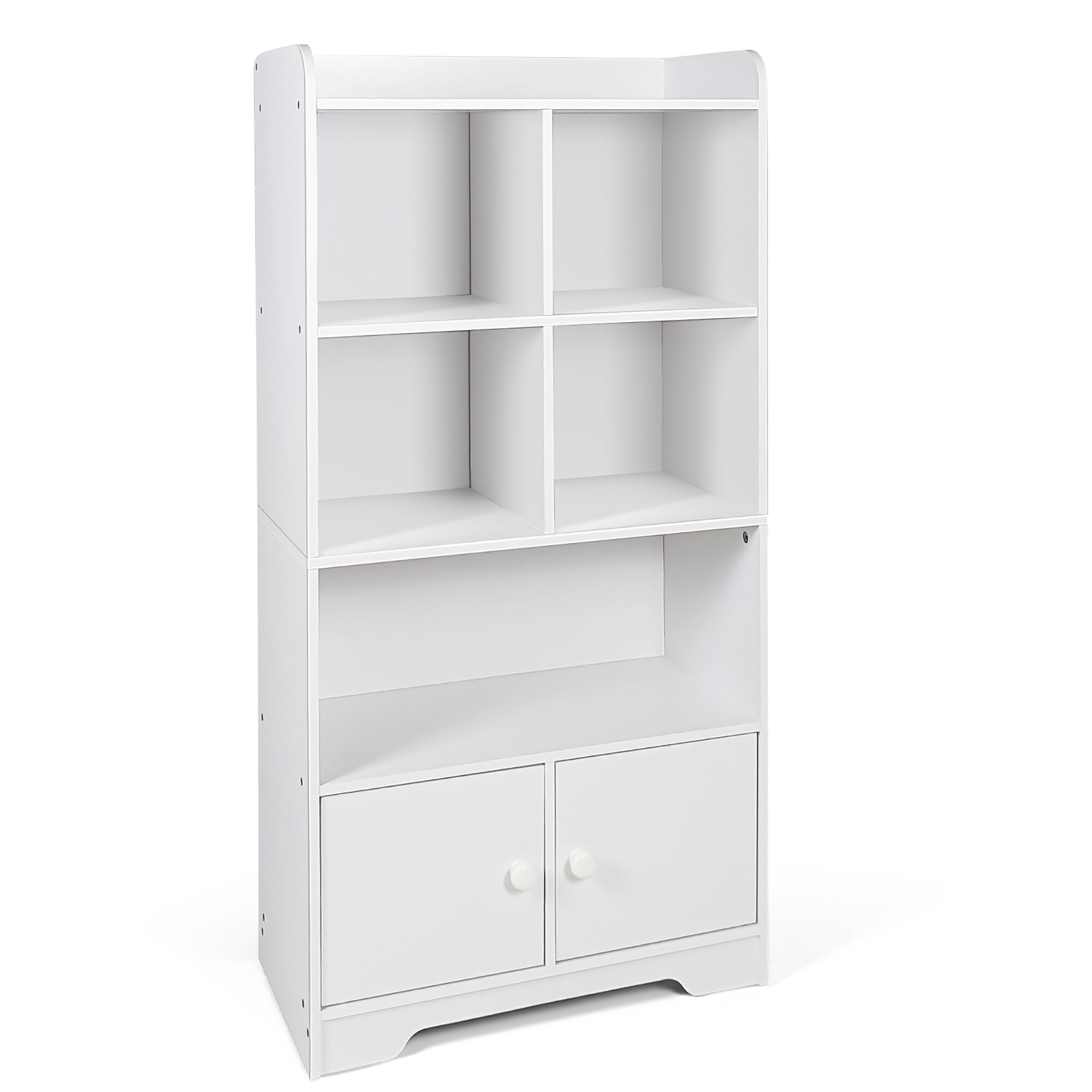 Costway 4-Tier Bookshelf 2-Door Storage Cabinet w/4 Cubes Display - See Details