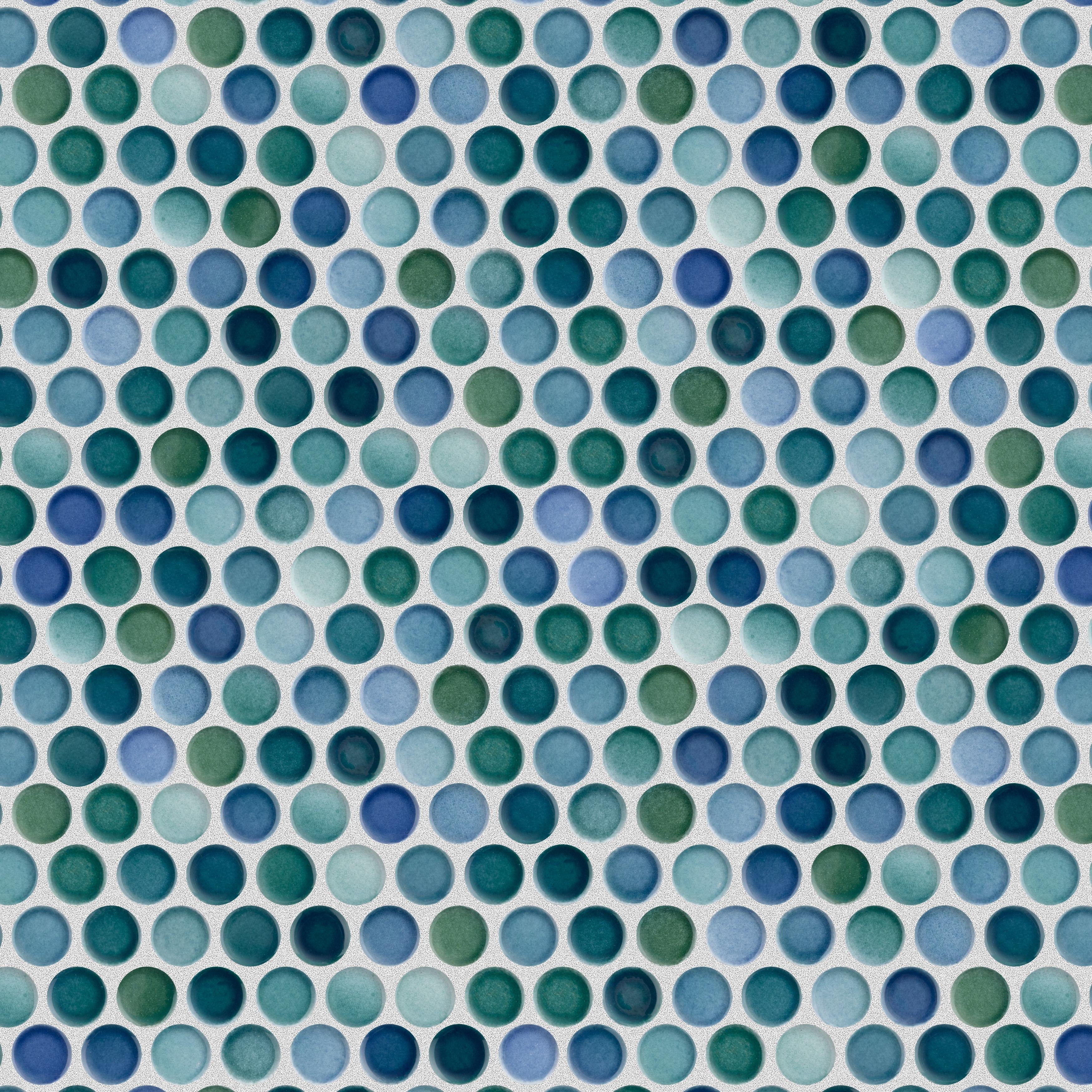 Merola Tile Hudson Penny Round Aquamarine Porcelain Mosaic Tile