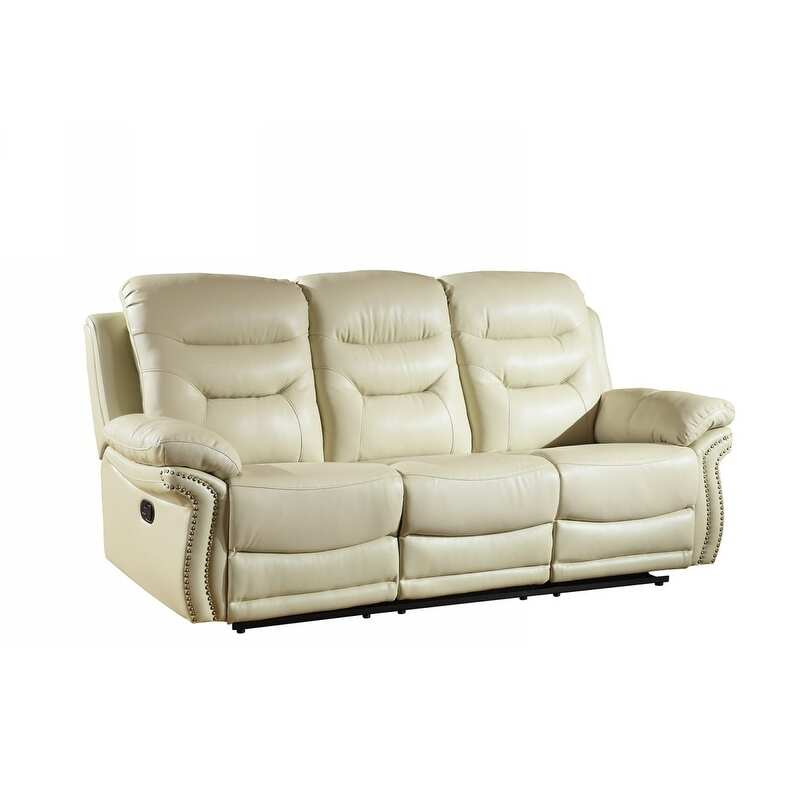 44" Comfortable Beige Leather Sofa - 44" x 40" x 90"
