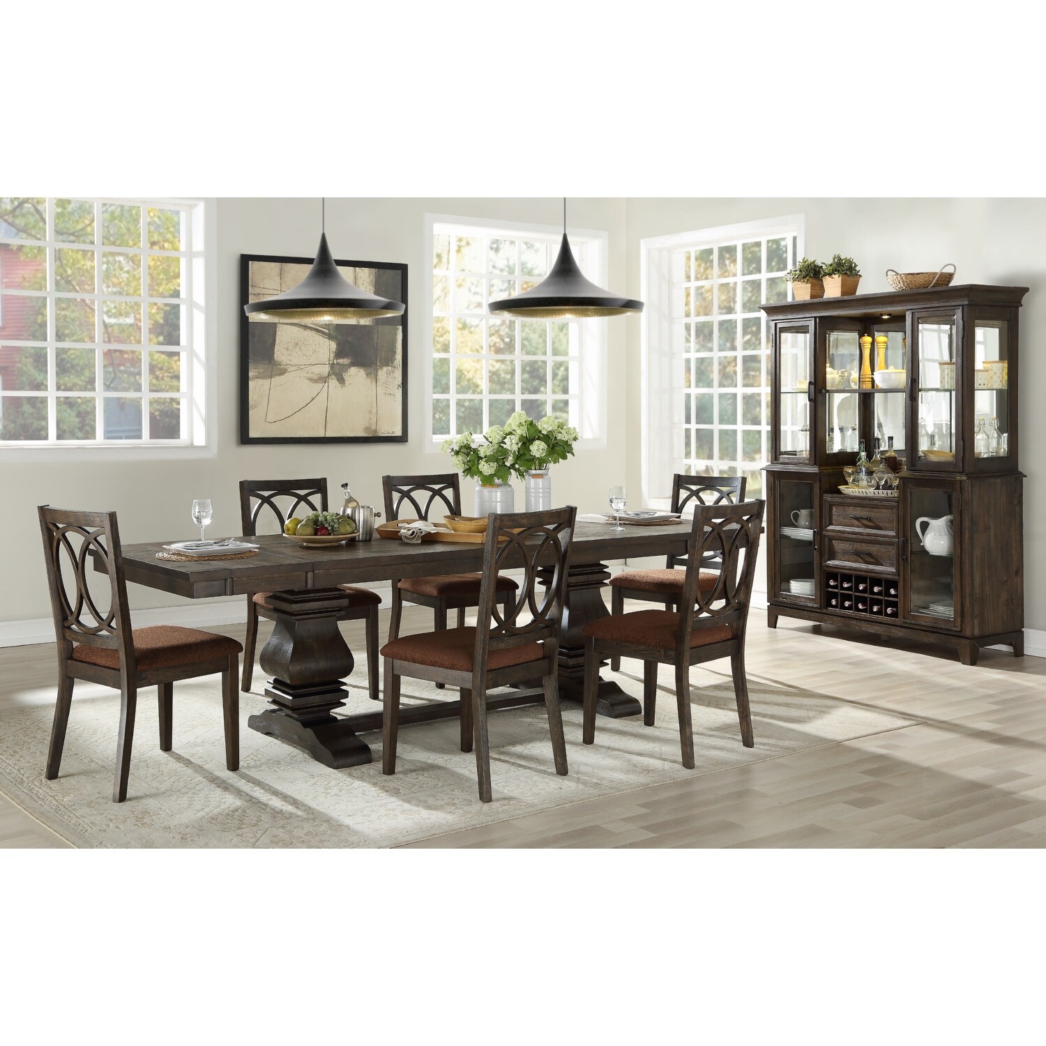 Rectangular Wood Dining Table with 2 Leaves in Espresso