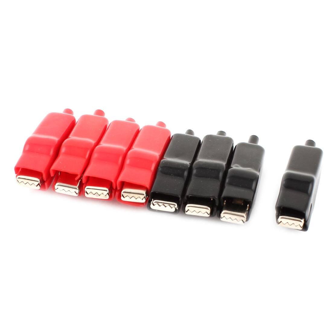 8PCS 78mm Length Electric Alligator Test Clip Clamp Red Black - Red, Silver Tone, Black