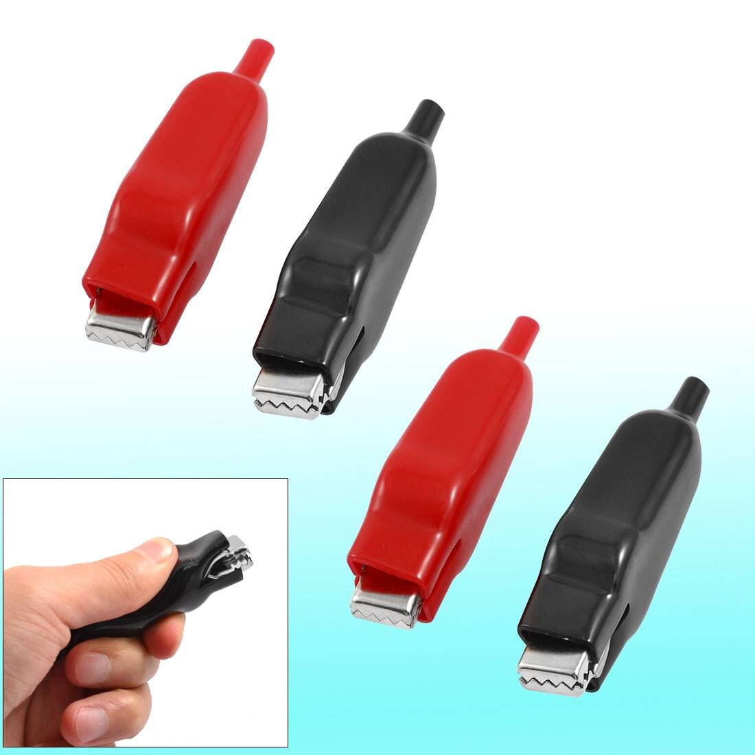 4 Pcs Plastic Coated Test Probe Alligator Clips 80mm Length - Black, Red, Silver Tone