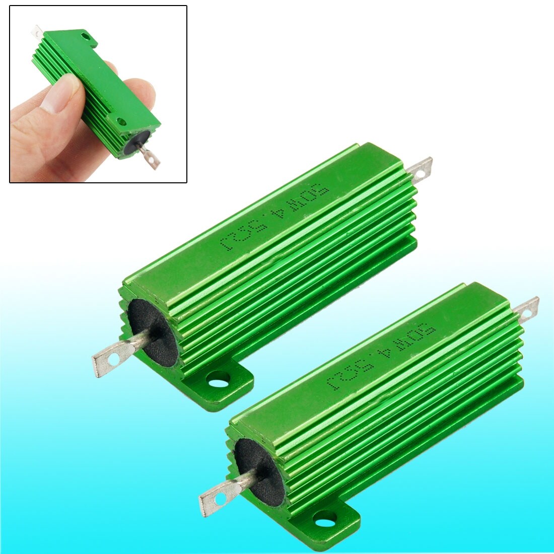 50W 4.5 Ohm Screw Tap Mounted Aluminum Housed Wirewound Resistors 2Pcs - Green