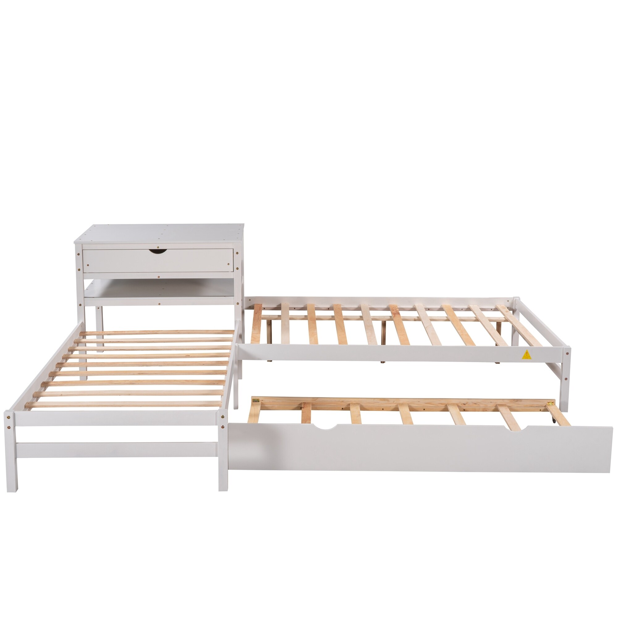 3 in 1 Design L-Shaped Corner Platform Beds with Desk&Trundle&Drawer