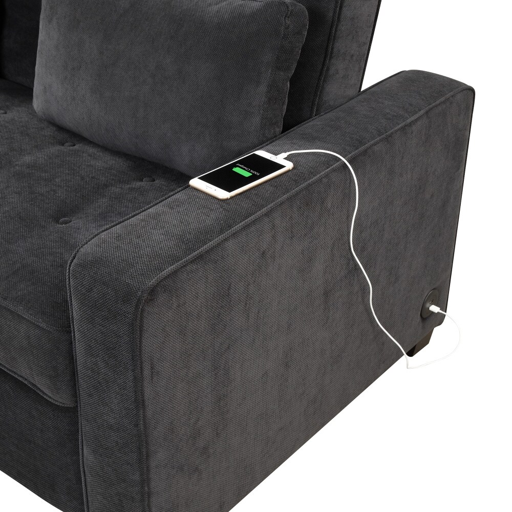 Upholstered Pull Out Sofa Bed with USB Charging Port