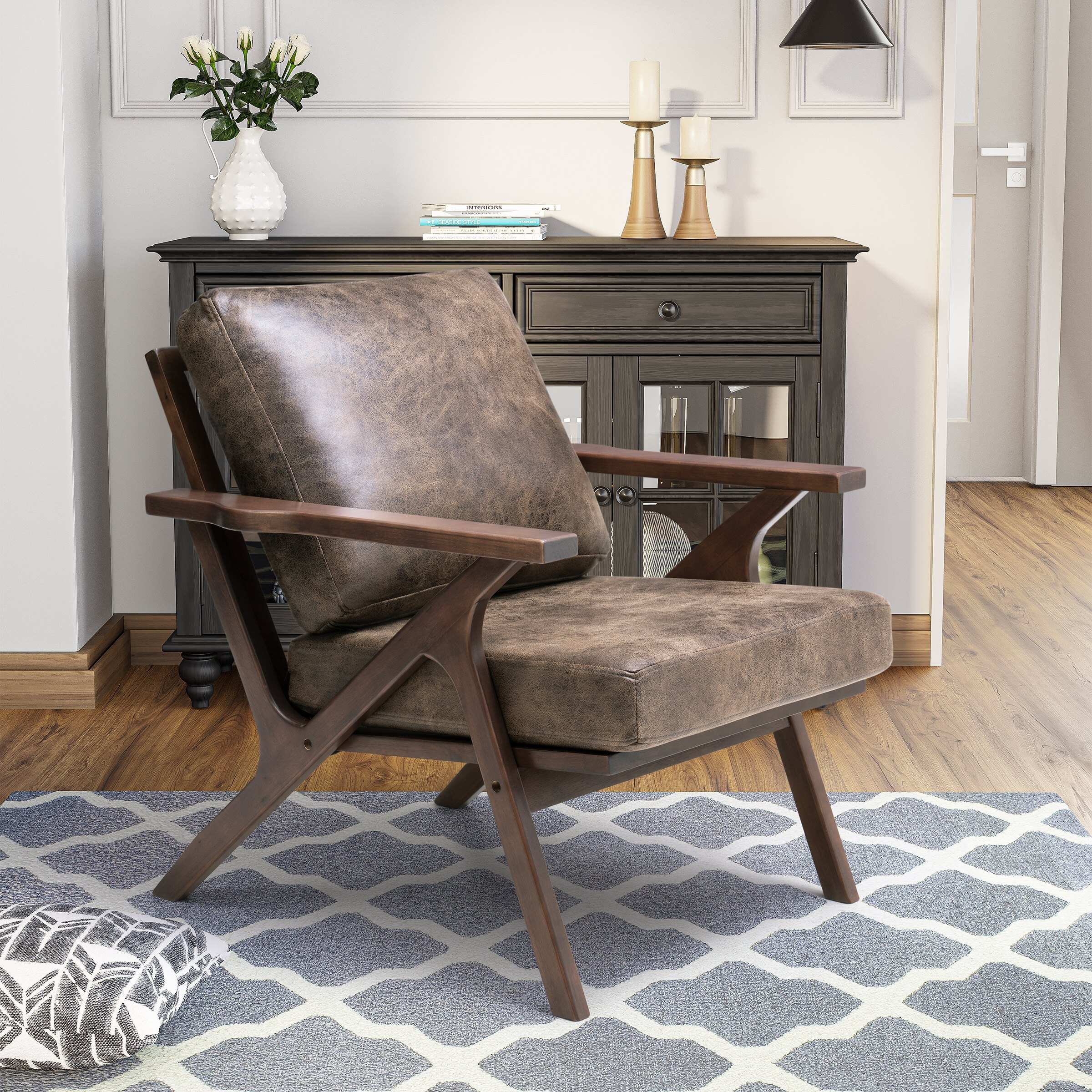 Pellebant Accent Armchair Mid Century Wooden Lounge Chair - 25"W x 30.31"D x 30.31"H