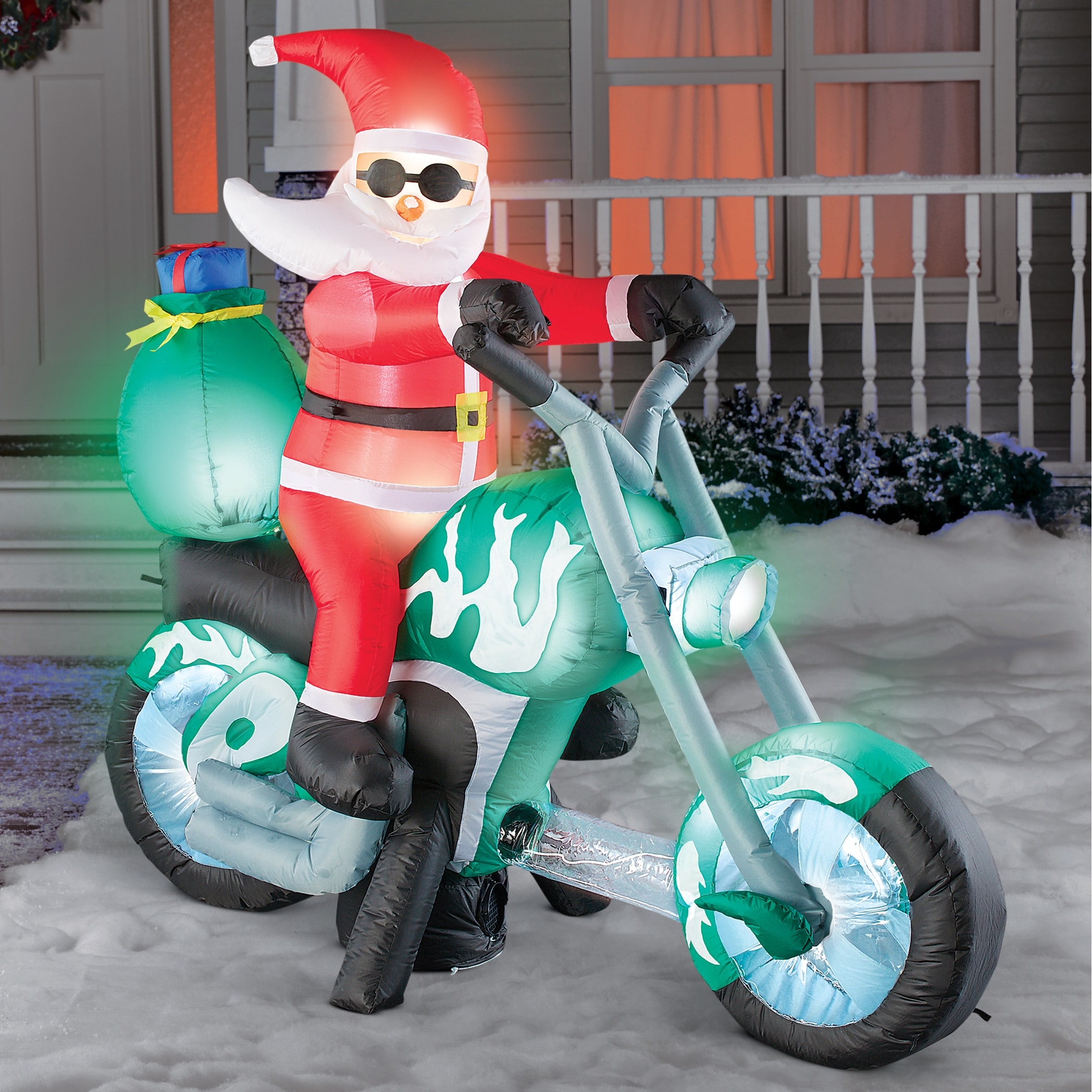 5-Foot Long Santa on Motorcycle Sleigh Lawn Inflatable - 13.100 x 10.600 x 5.500