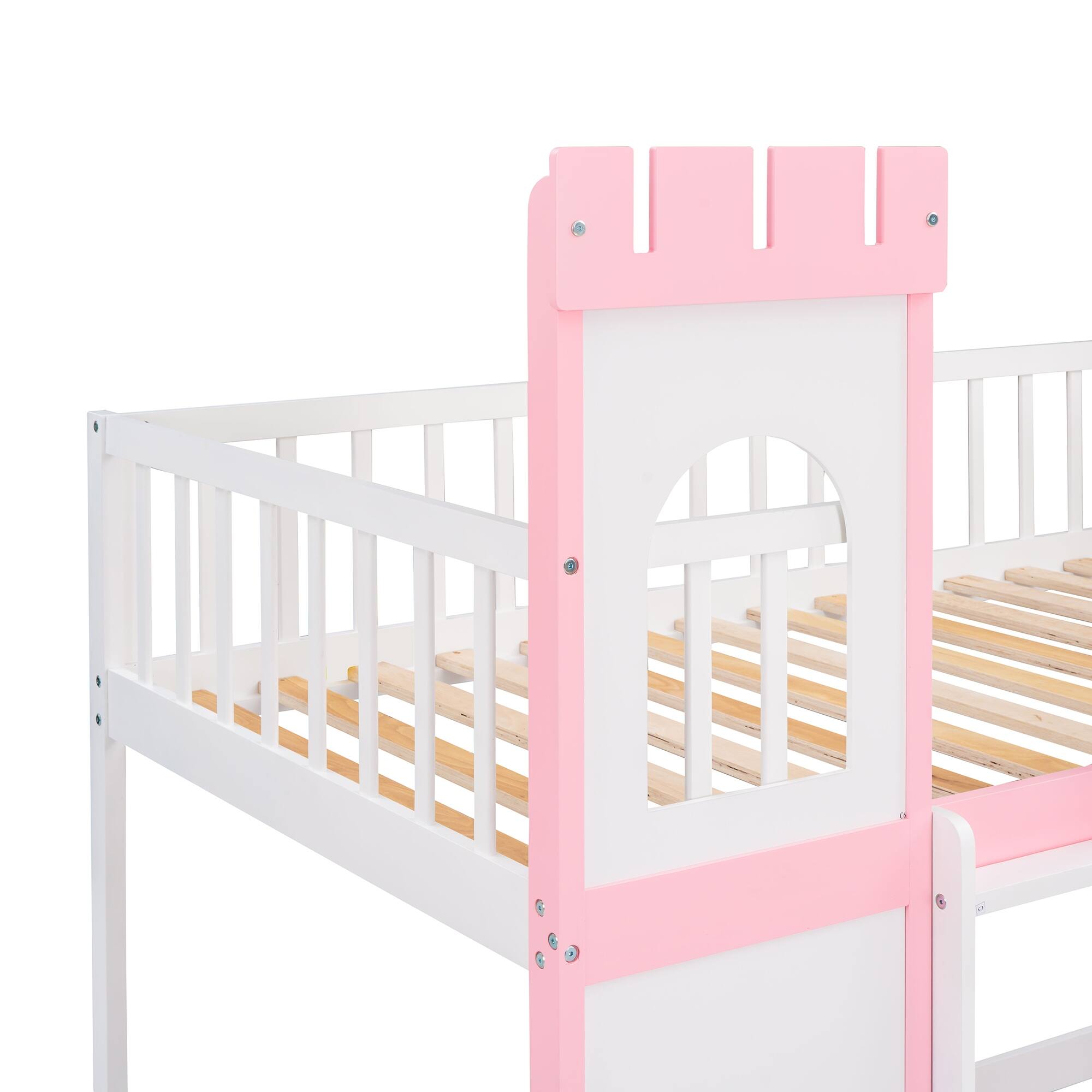 Modern Twin Over Twin Castle Bunk Bed with Ladder