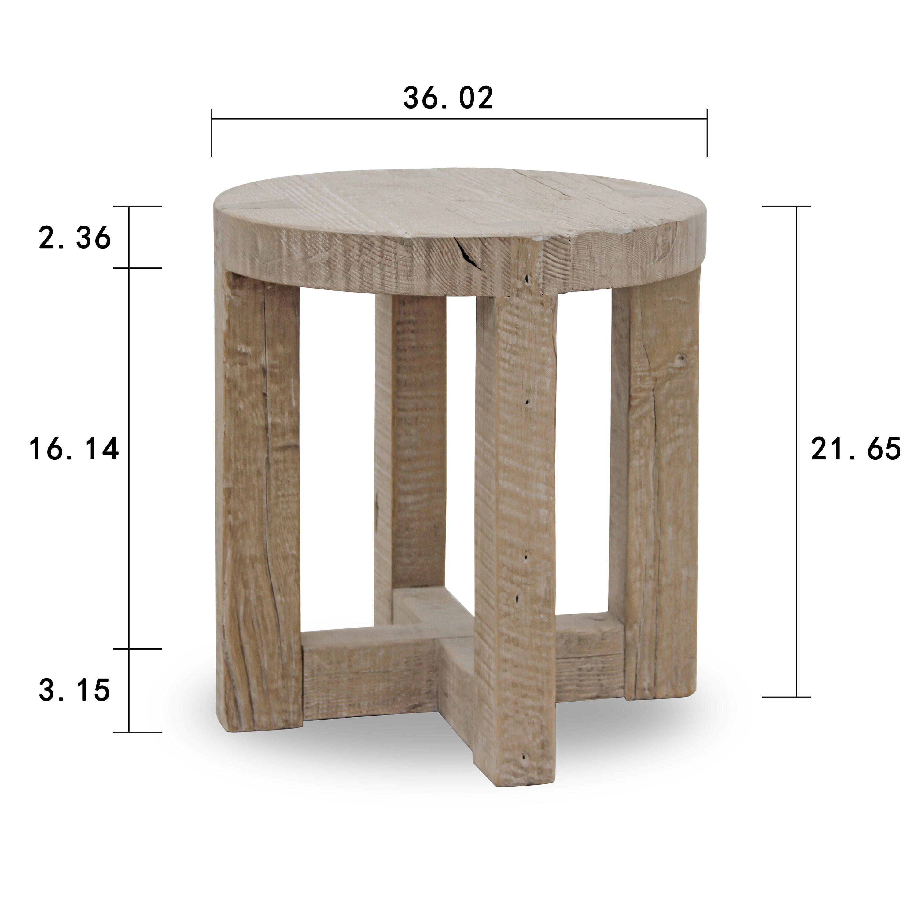 Artissance Capri Round Side Table Cross Leg Weathered Natural Wood 20x20x22