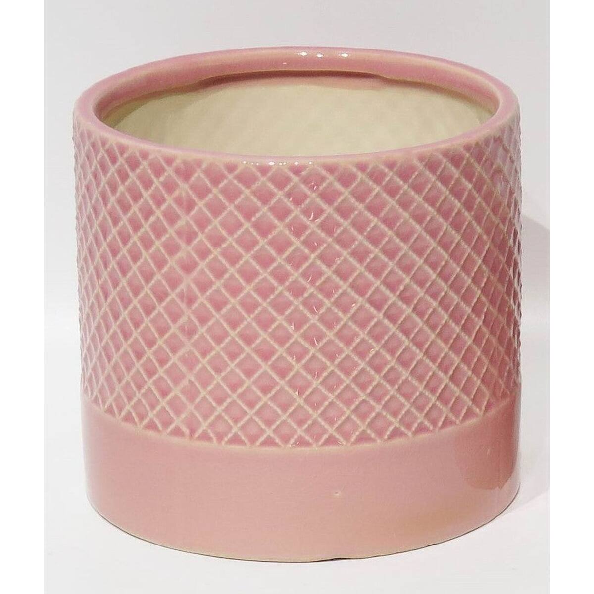 Pink Criss Cross Pattern With Solid Pink Base Planter