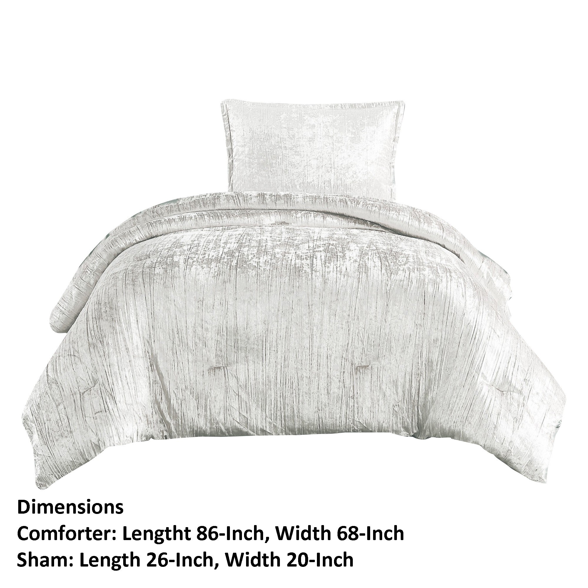 Jay 2 Piece Twin Comforter Set, Polyester Velvet Deluxe Texture, White