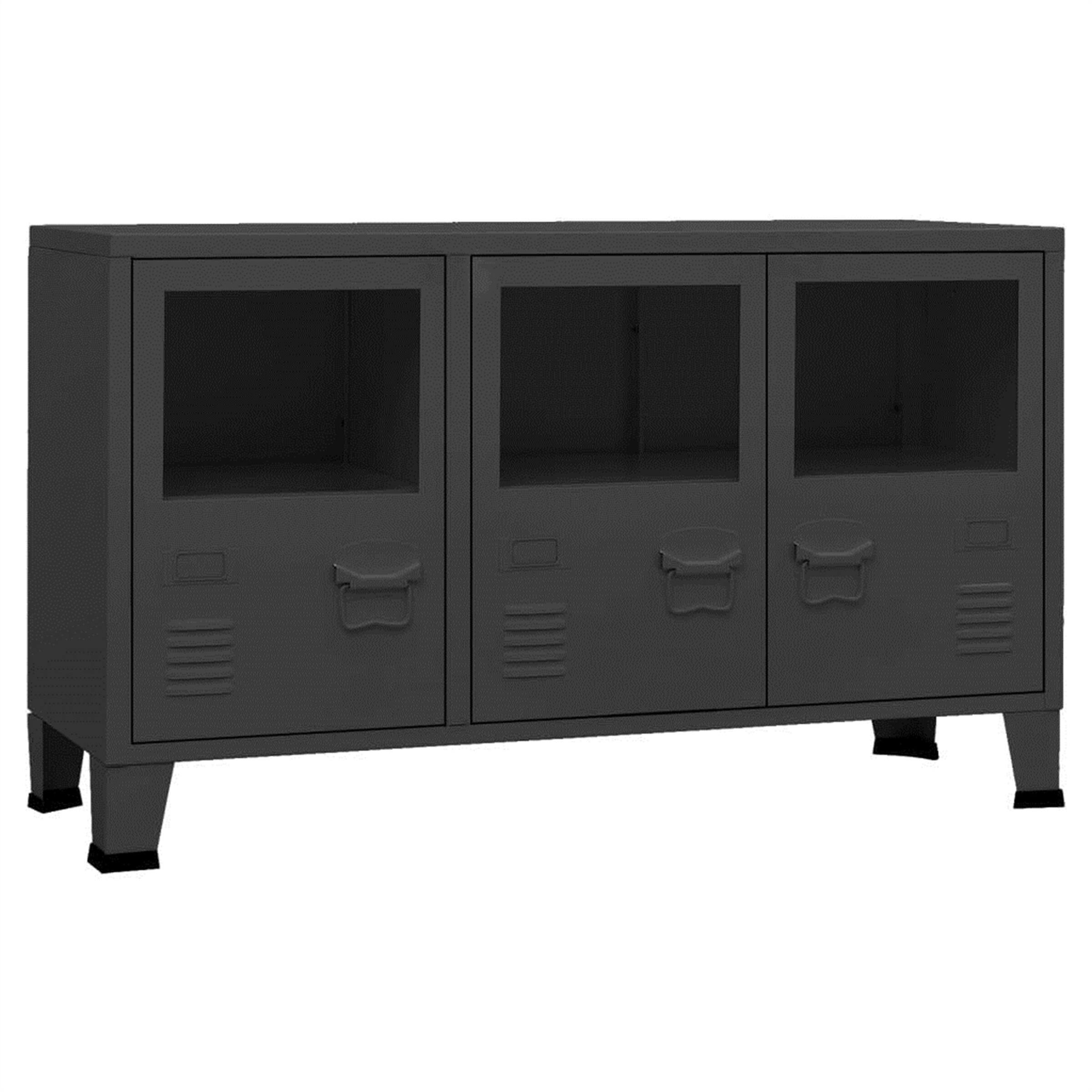 Black Metal and Glass Sideboard Industrial Garage Storage File Cabinet