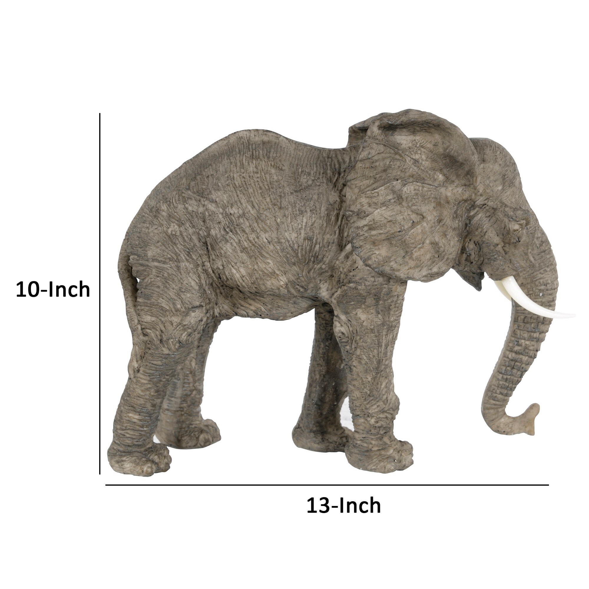 Don 13 Inch Walking Elephant Accent Figurine, Realistic Polyresin, Gray