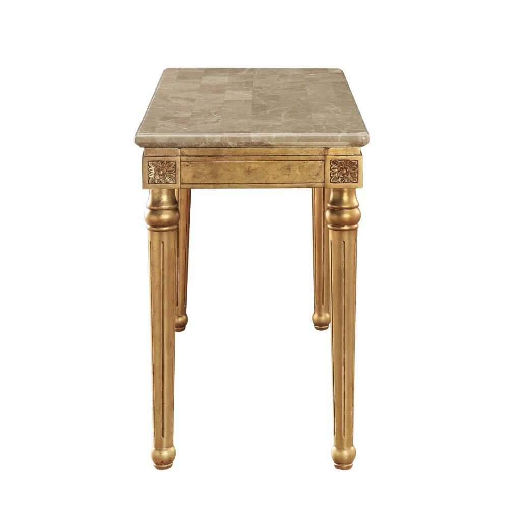 Marble Top Sofa Table with Wood Legs in Antique Gold