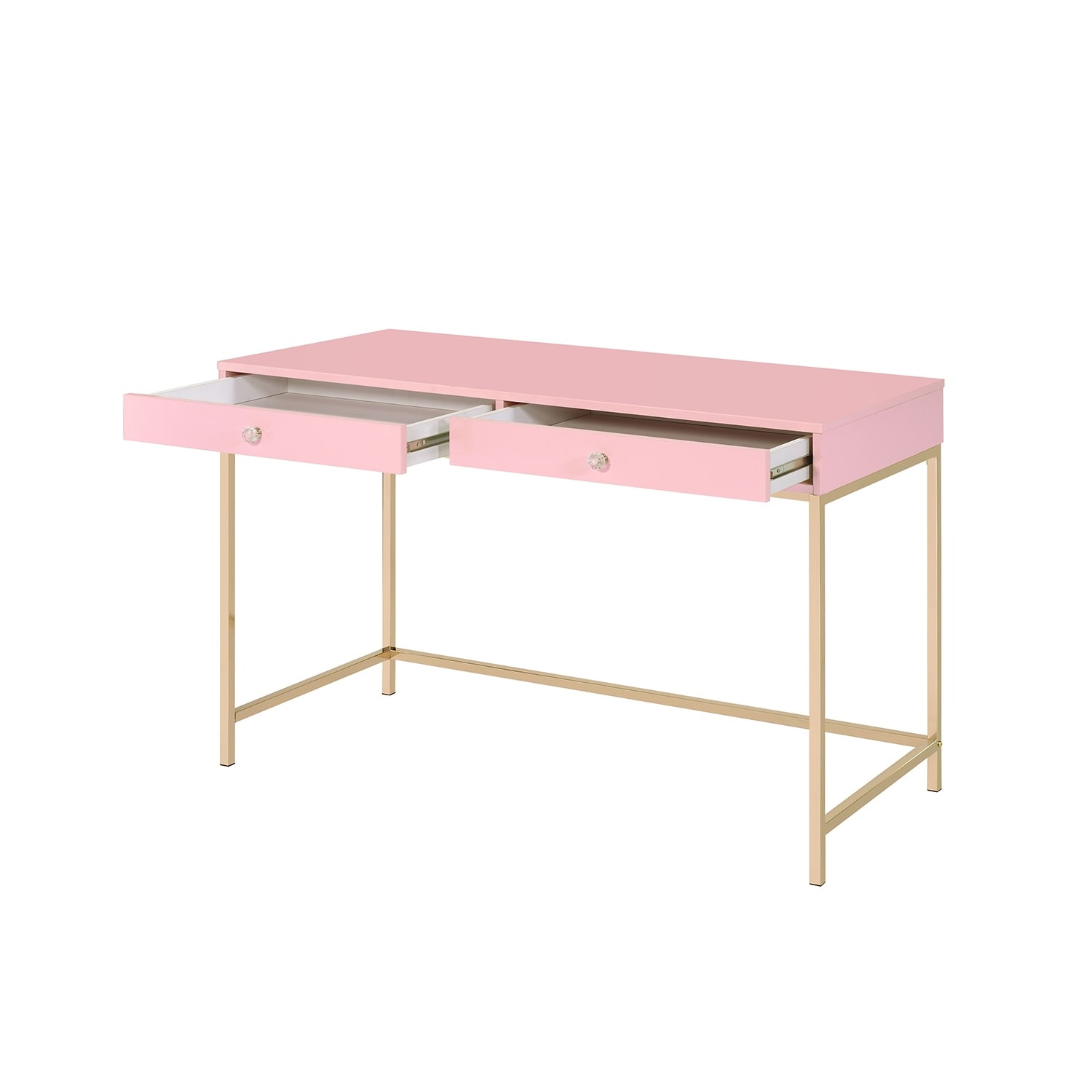 Rectangular Writing Desk with 2 Drawers in Pink and Gold