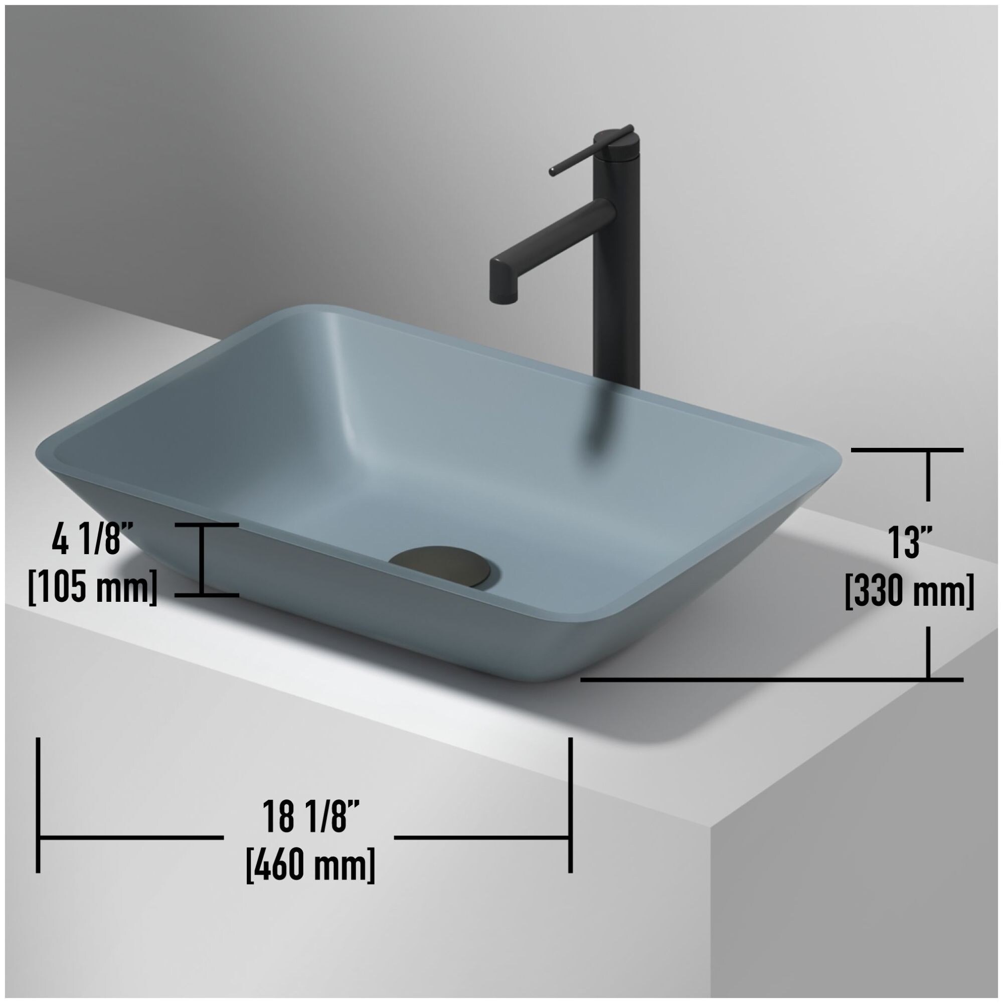 Vigo VG07116 Sottile 18-1/8" Rectangular MatteShell Vessel Bathroom