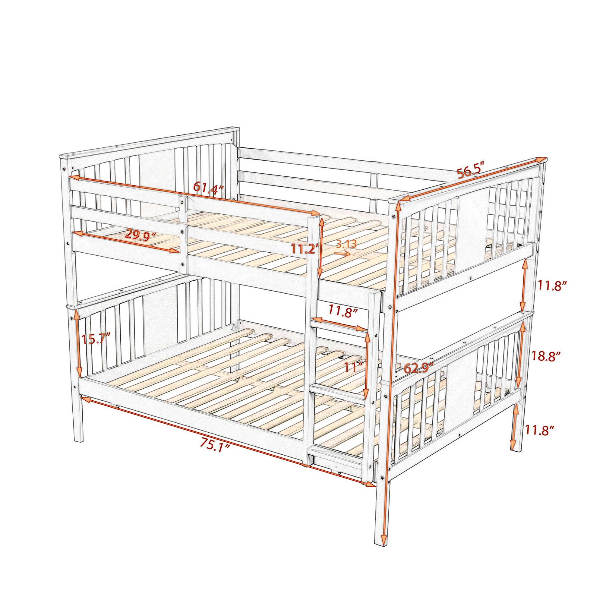 Full over Full Bunk Bed with Ladder&Guardrails for Bedroom, Guest Room Furniture - Grey
