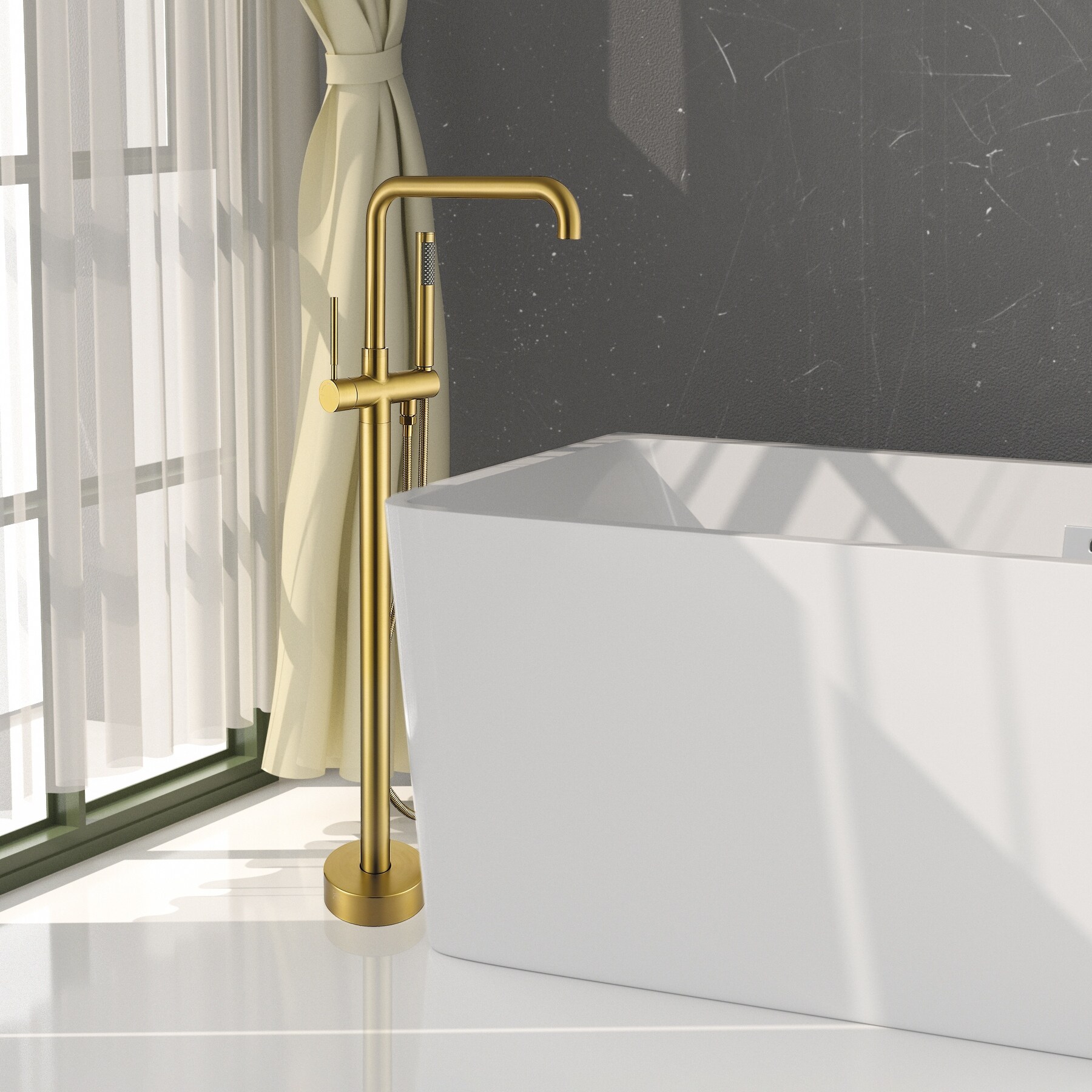 Topcraft Floor Mount Bathtub Filler Freestanding Bathroom Faucet with Handheld Shower