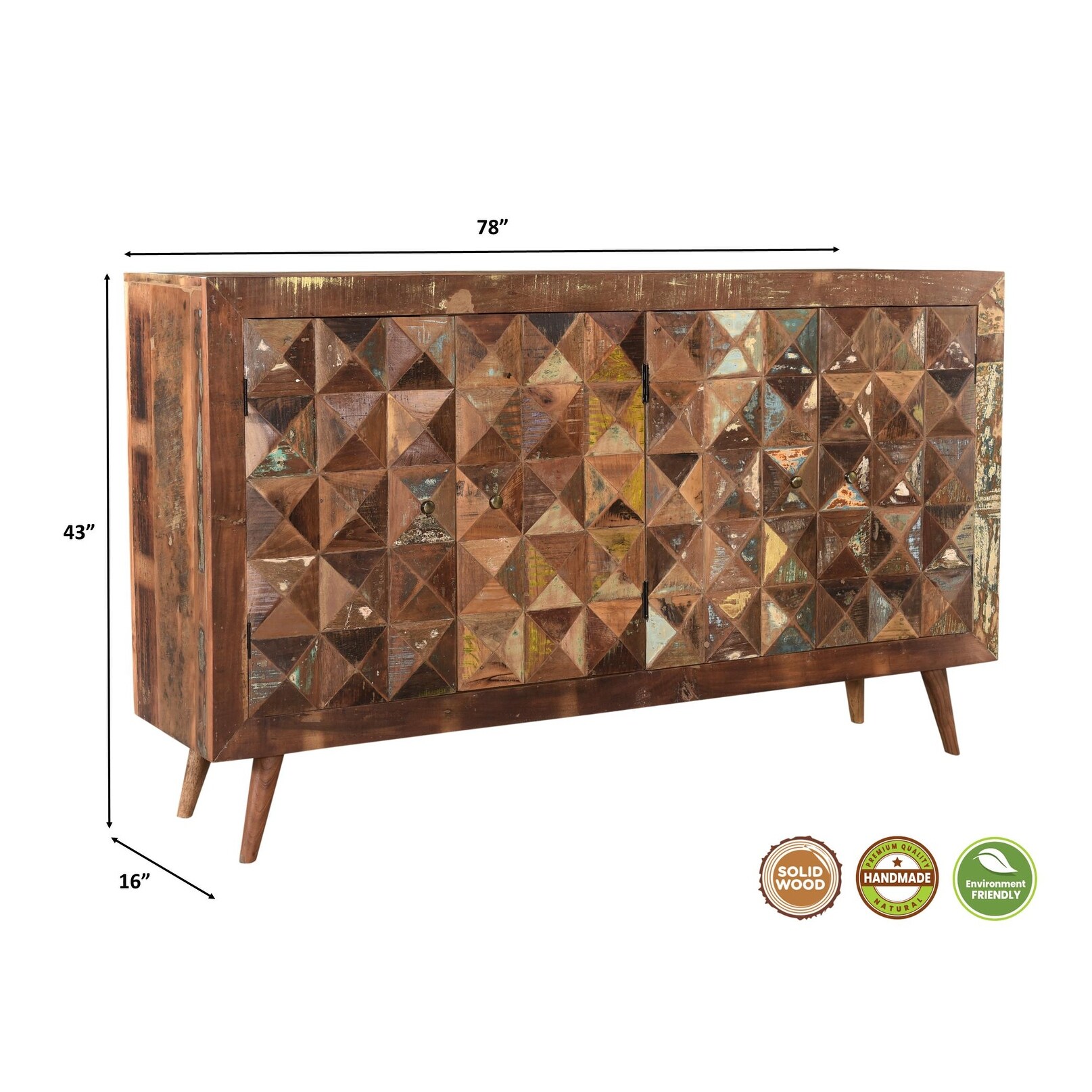 Julian Geometric Pattern Wood 4-door Sideboard