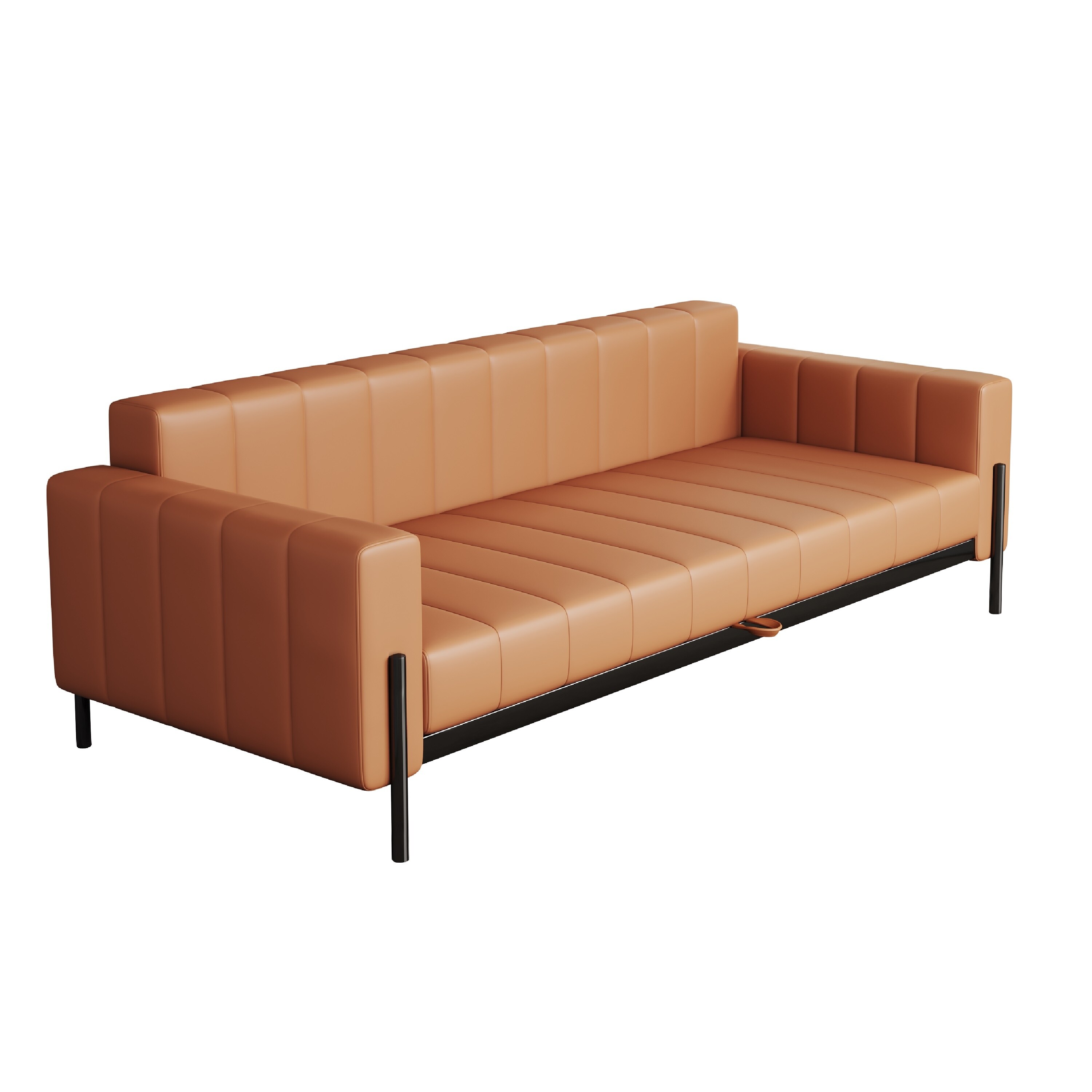 JASIWAY Morden Square Arm Leather Loveseat Sofa Bed,Brown