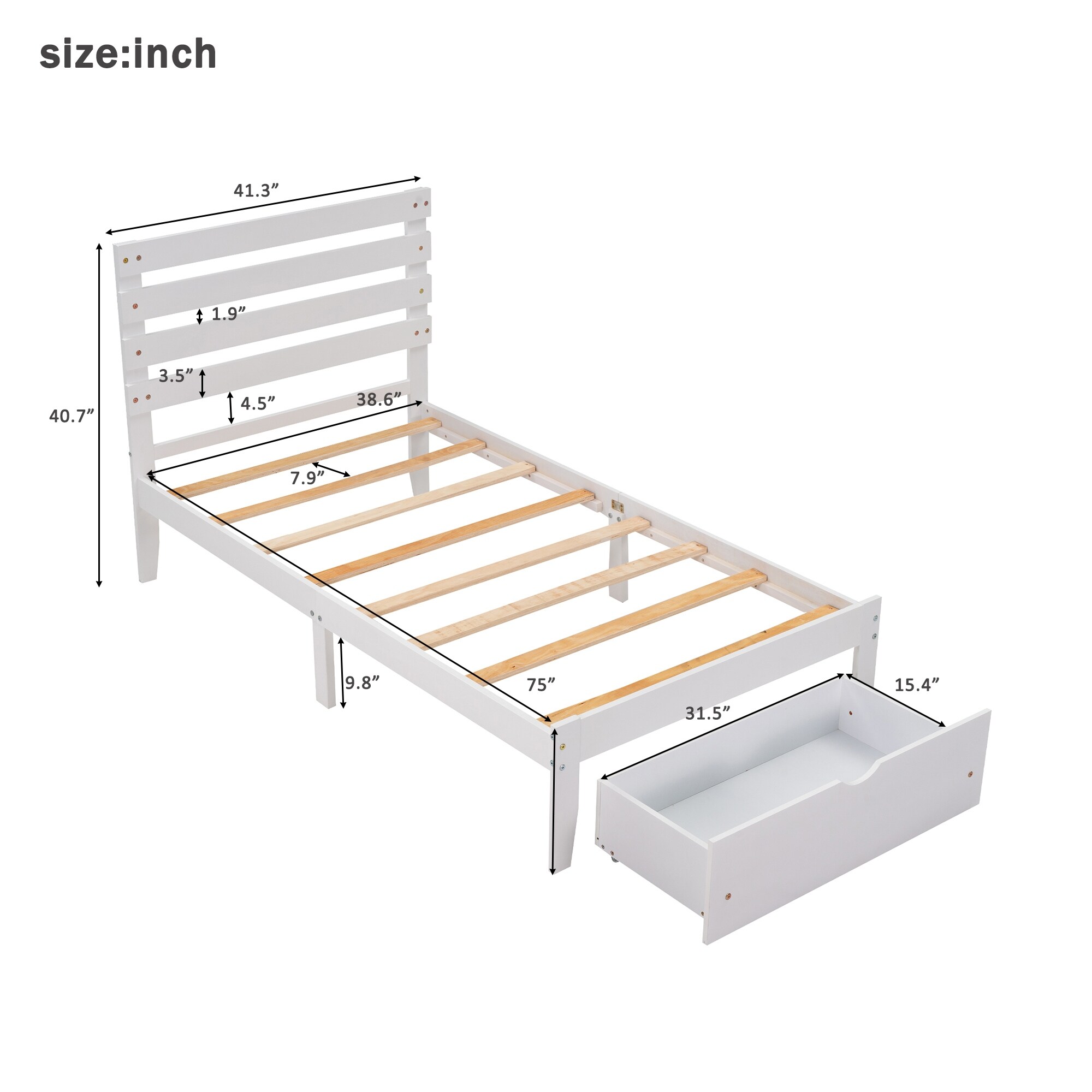 Twin Size Platform Bed with Drawers & Headboard, No Box Spring Needed