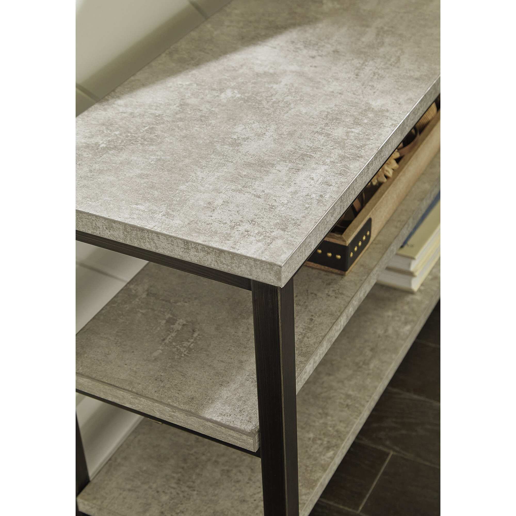 Ashley Furniture Shybourne Gray/Aged Bronze Sofa Table - 48"W x 14"D x 23"H