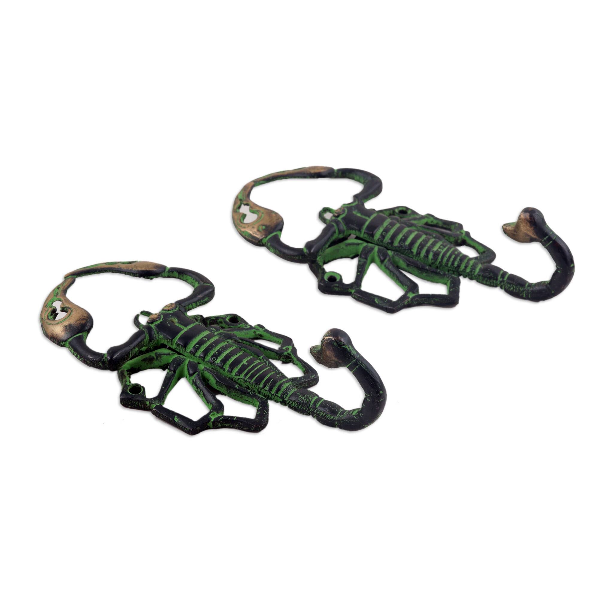 Novica Handmade Scorpion Duo Brass Wall Hooks (Pair)