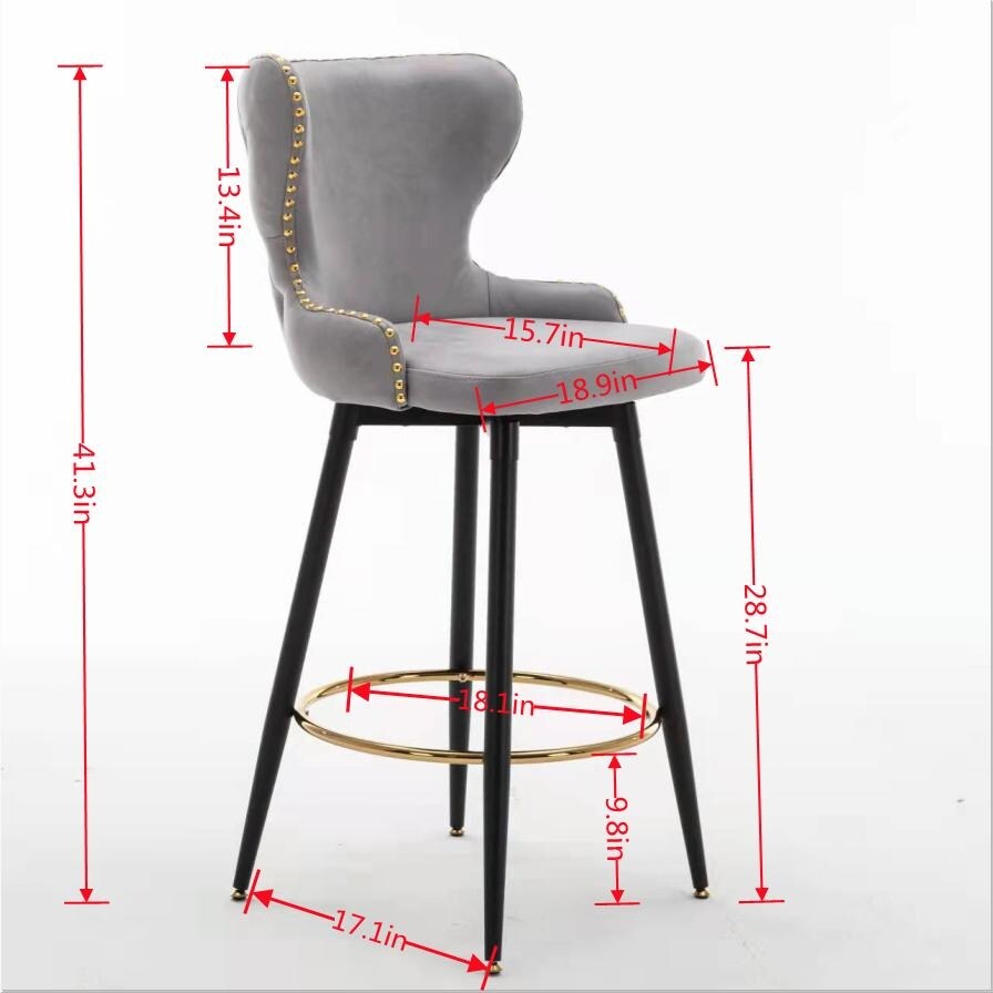 Set of 2 Modern 29" Fabric Bar Chairs,180 Swivel Bar Stool Chair, Tufted Nailhead Trim Bar Stools with Metal Legs