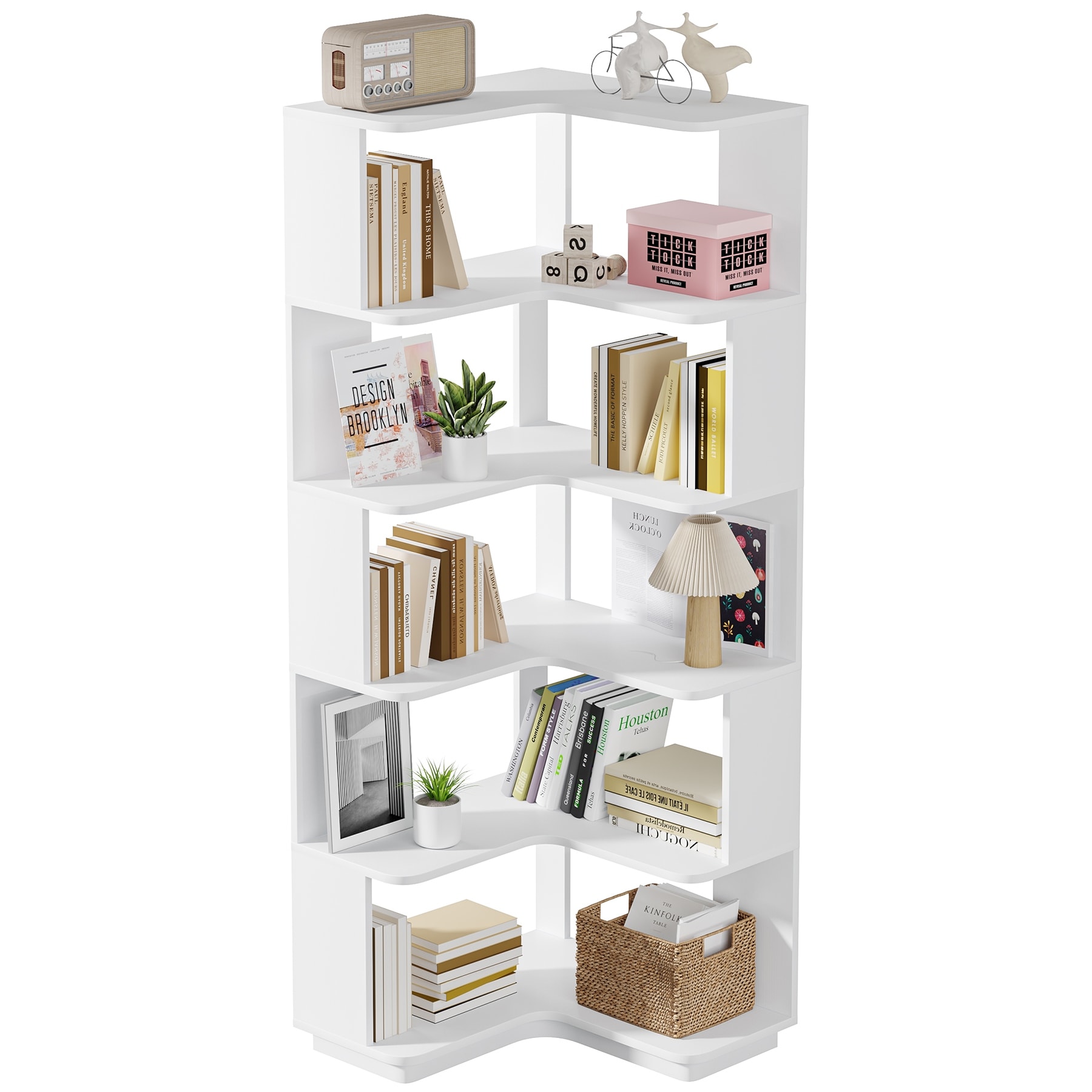6-Tier Corner Book Shelf, 64.9"Tall Freestanding Wood Industrial Bookcase Bookshelf