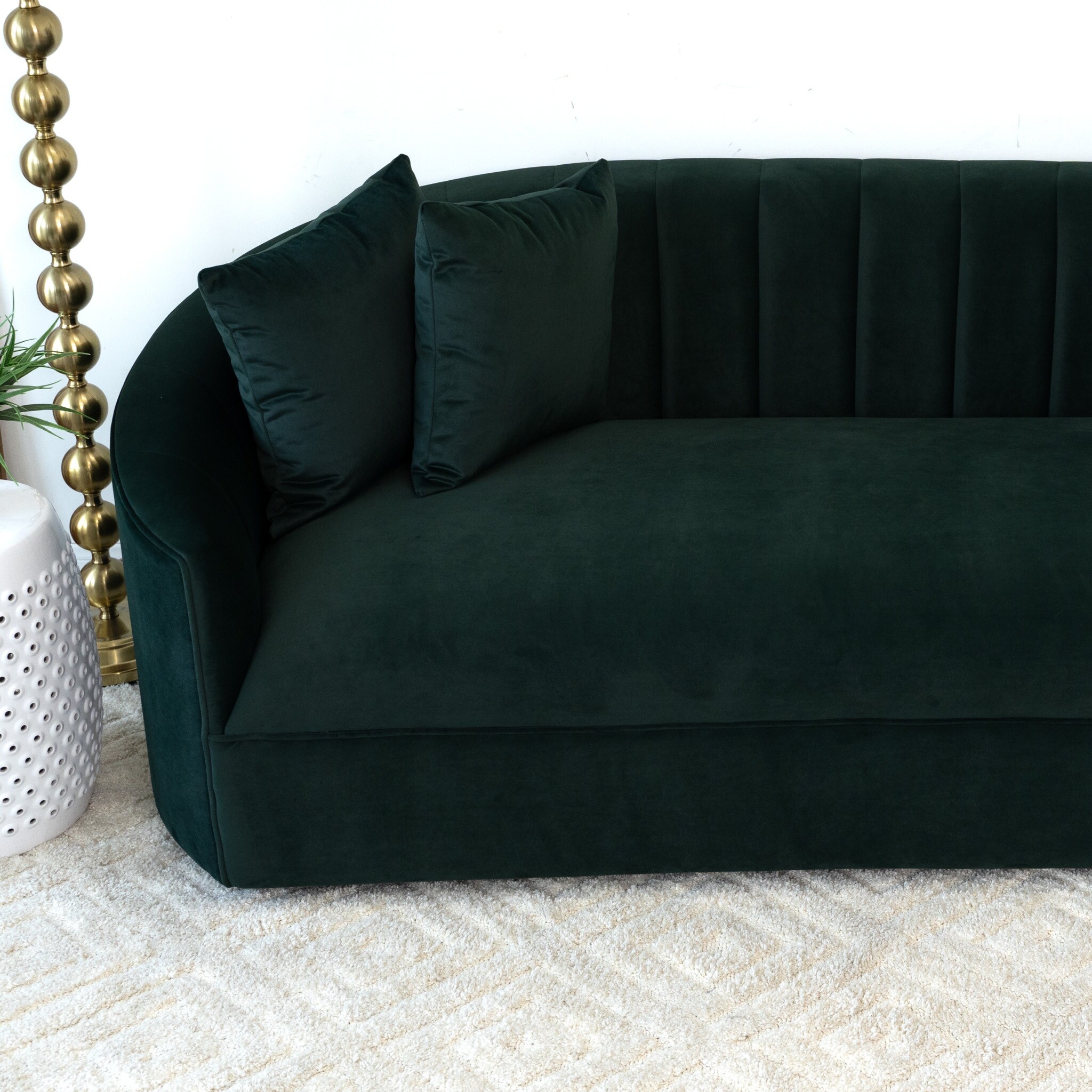 Kanter Modern Japandi Style Tight Back Velvet Couch in Green