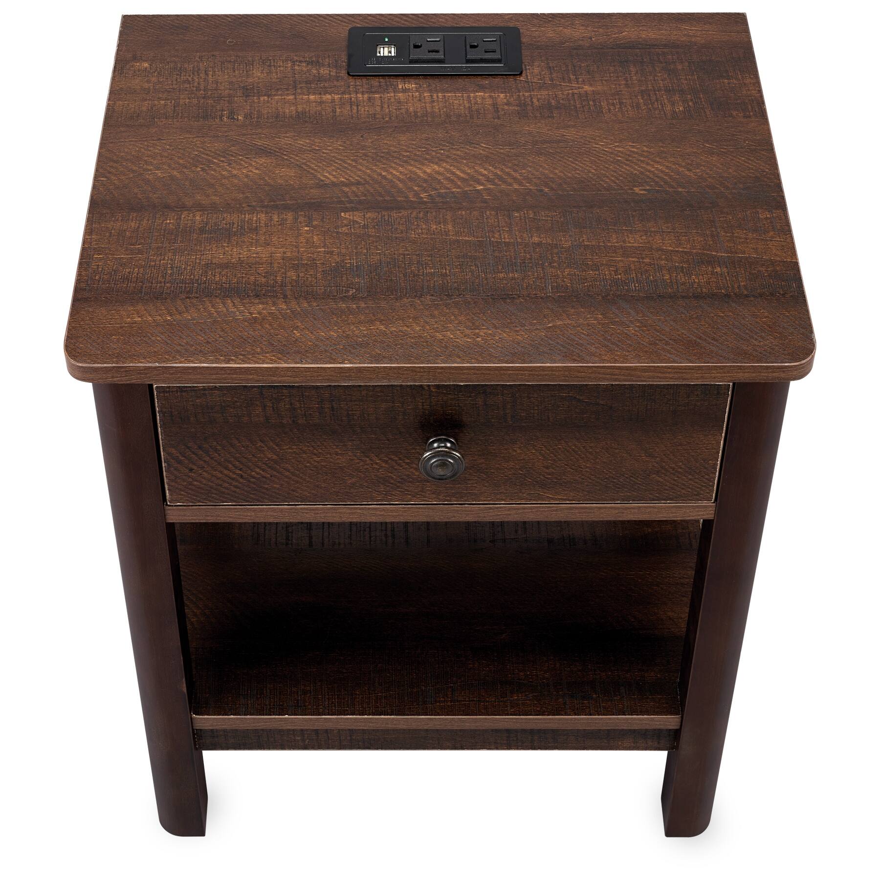 DecorTech Traditional Rectangular End Table with AC Power and USB Charging Ports, Walnut