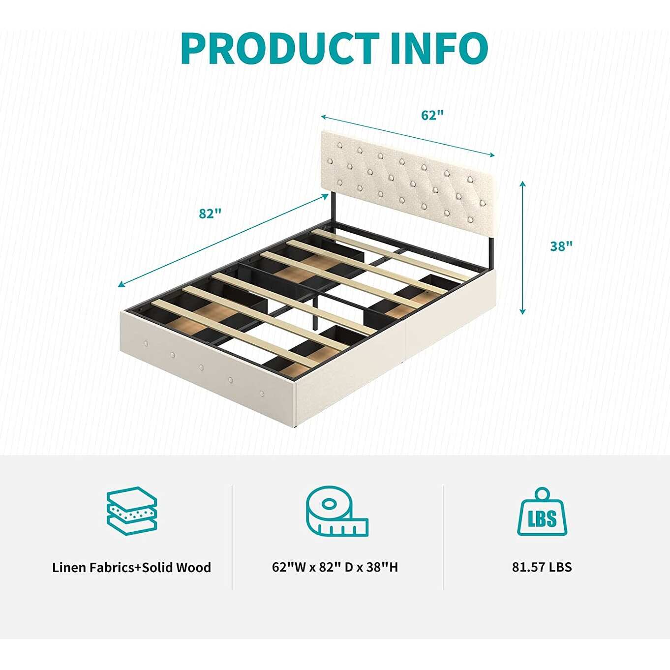 Mixoy Upholstered Platform Bed Frame with 4 Built-in Storage Drawers & Adjustable Headboard
