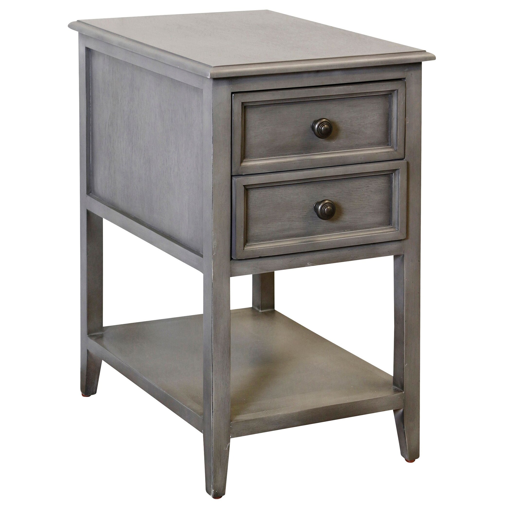 Vintage Gray Two Drawer Side Table