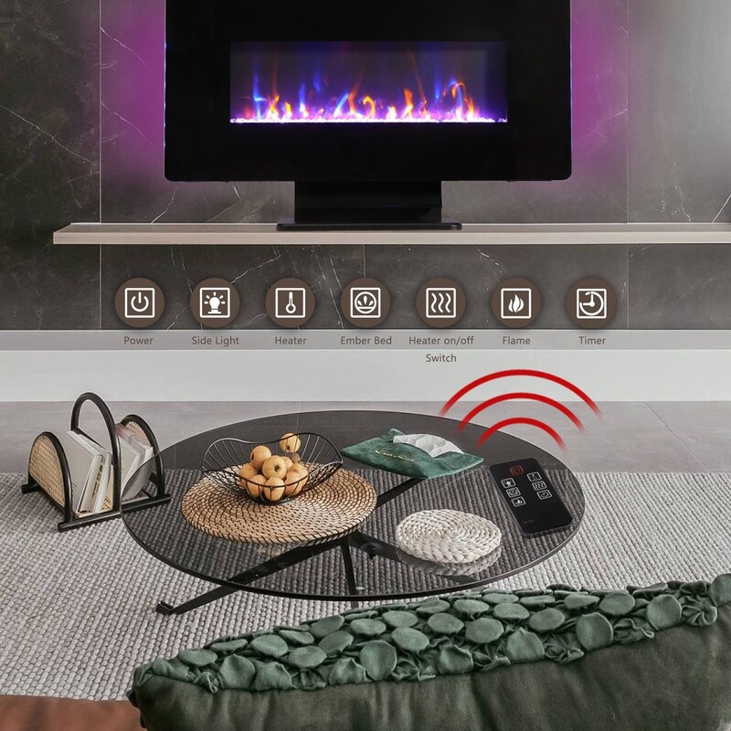 36 Inch Recessed Electric Fireplace Heater with Remote Control
