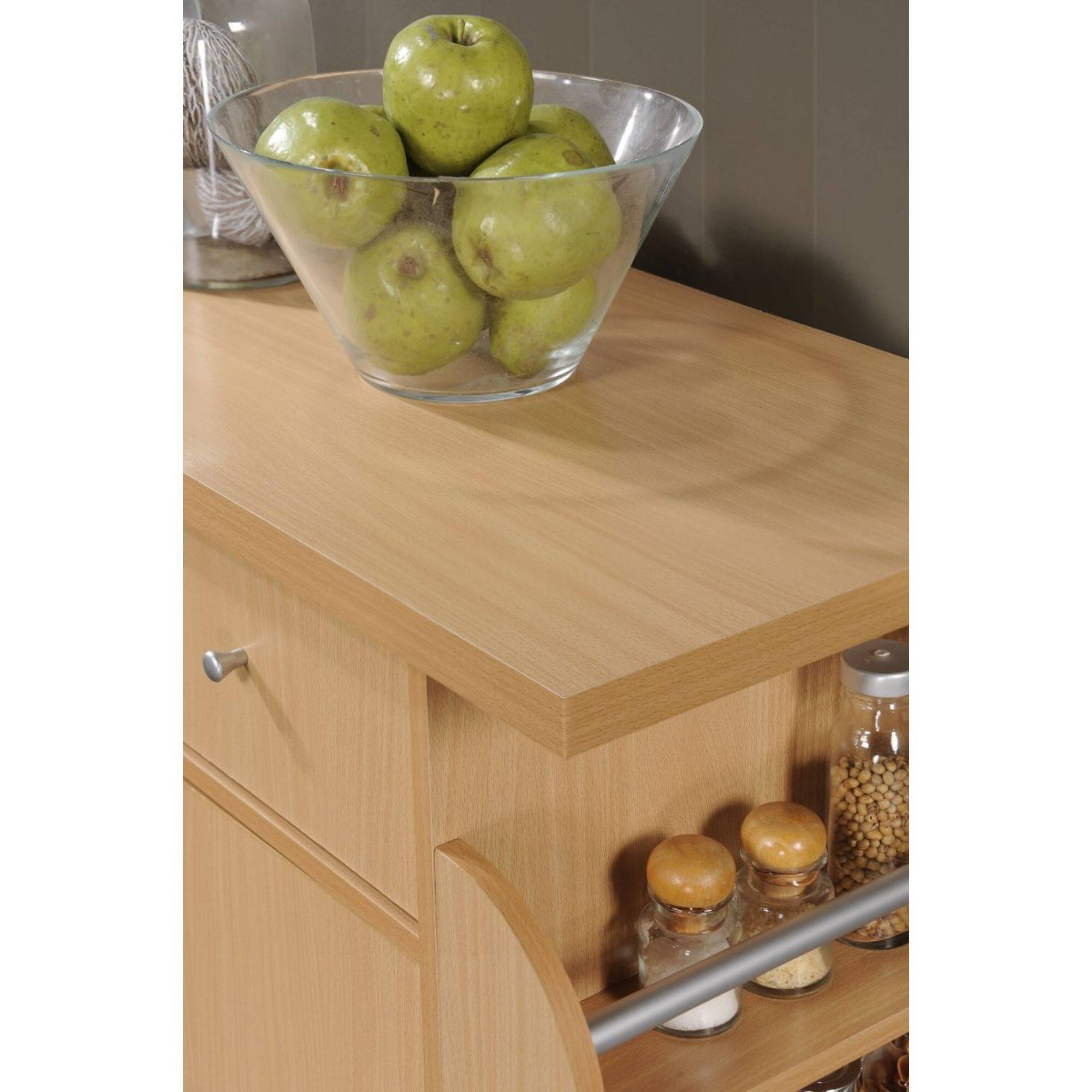 35.25" Beige Multi Functional Kitchen Cart with Spice Rack