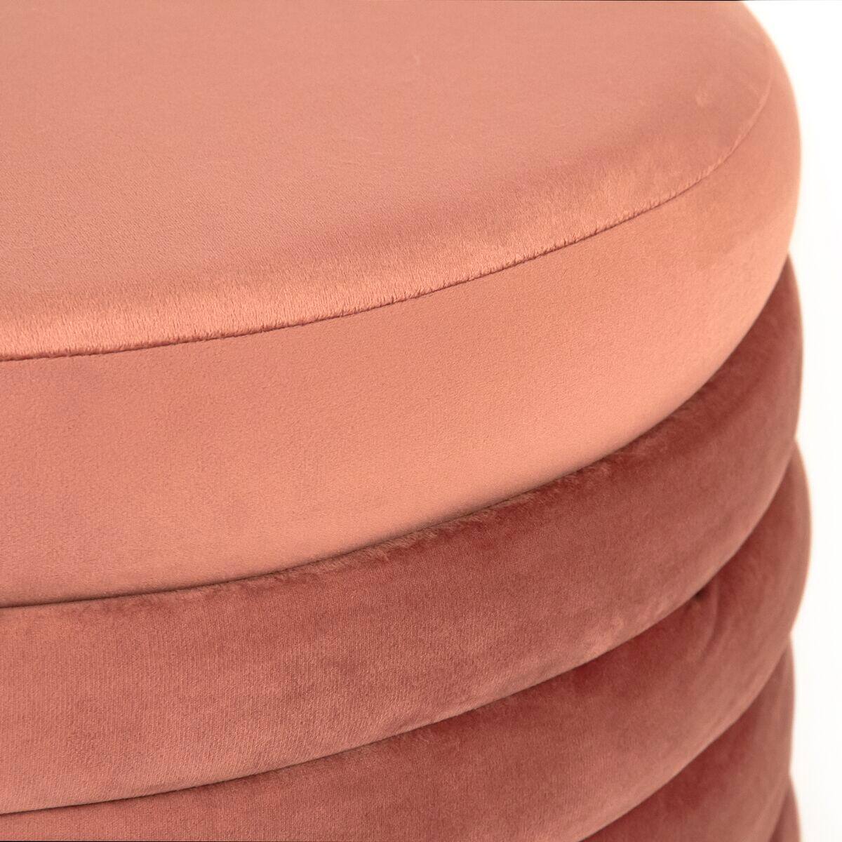 20.5" Pink Upholstered Cylindrical Ottoman with Ribbed Sides