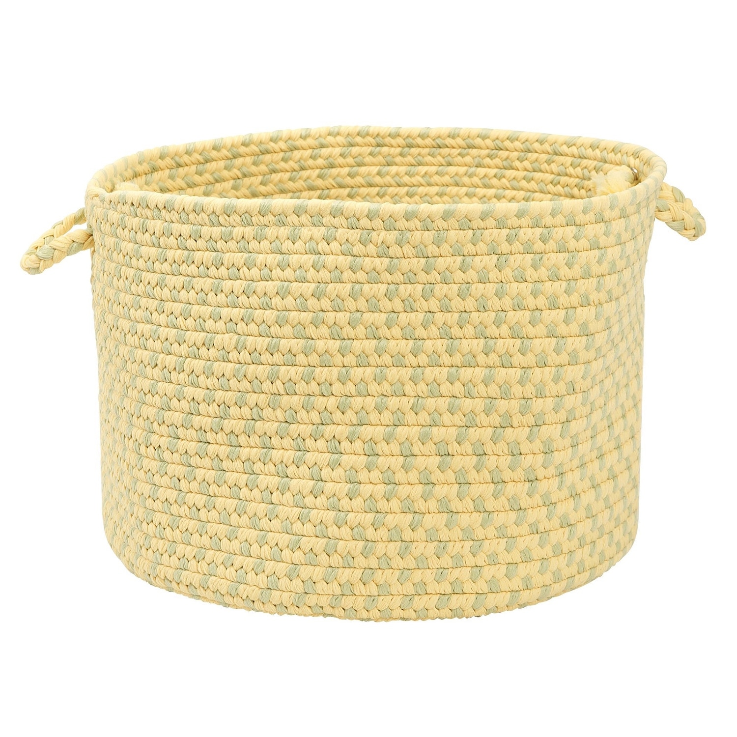 18" Banana Yellow and Olive Green Round Handmade Braided Basket
