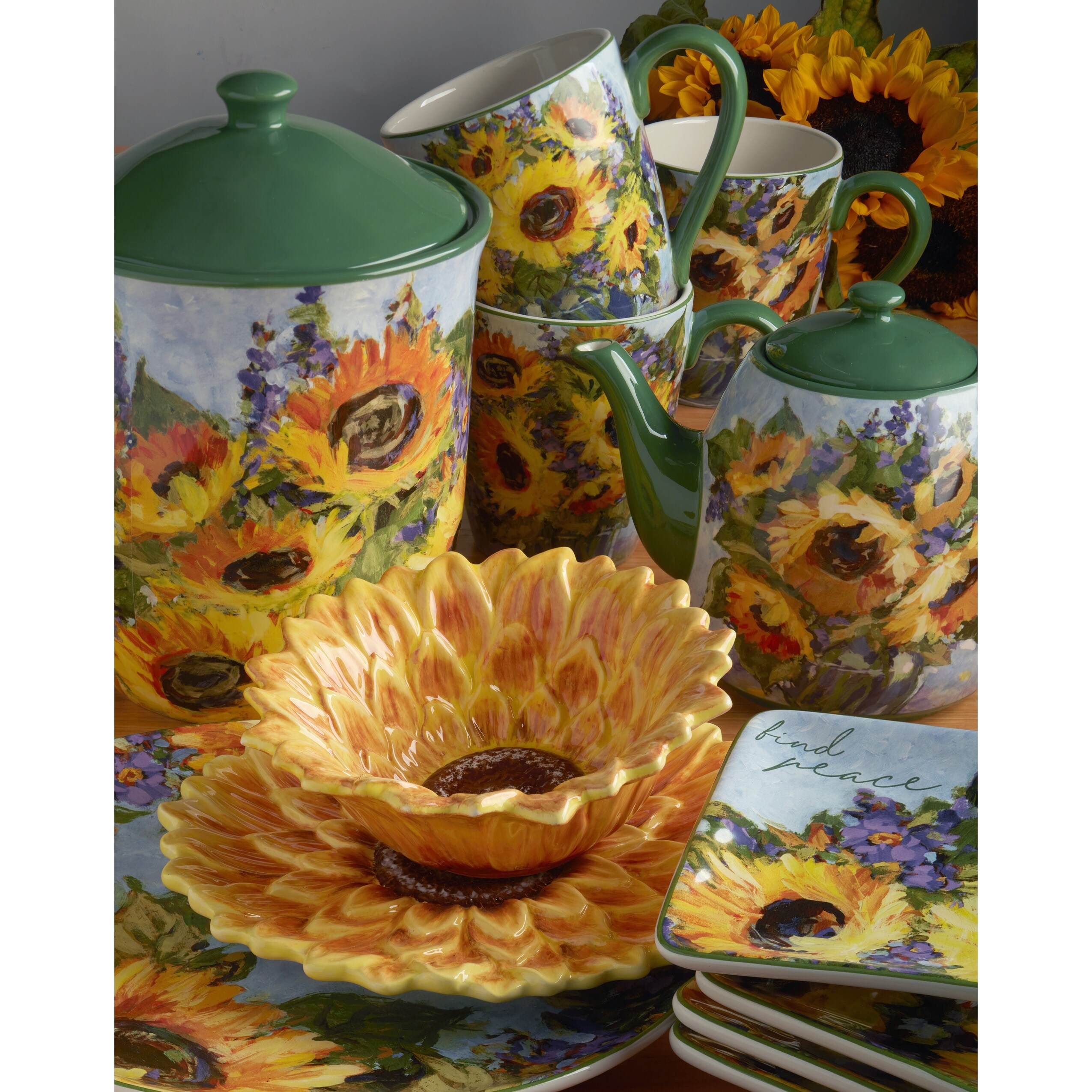 Certified International Sunflower Bouquet 20 oz. Mugs, Set of 4 Assorted Designs