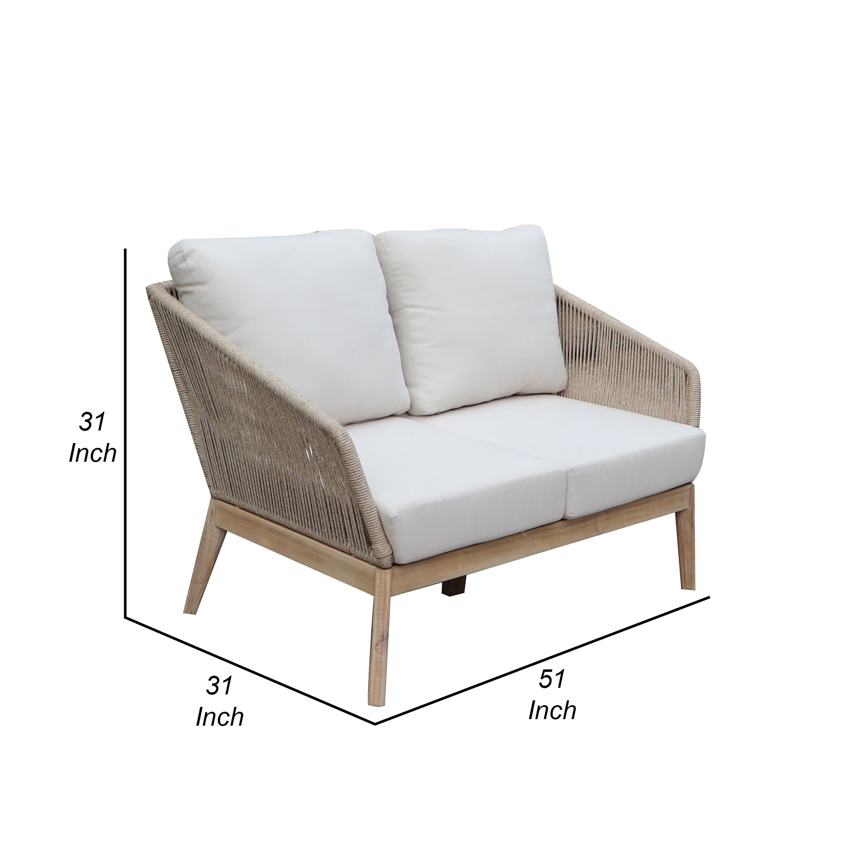 Dexi 51 Inch Patio Sofa, Fade Resistant Cushions, Rich Brown Acacia Wood